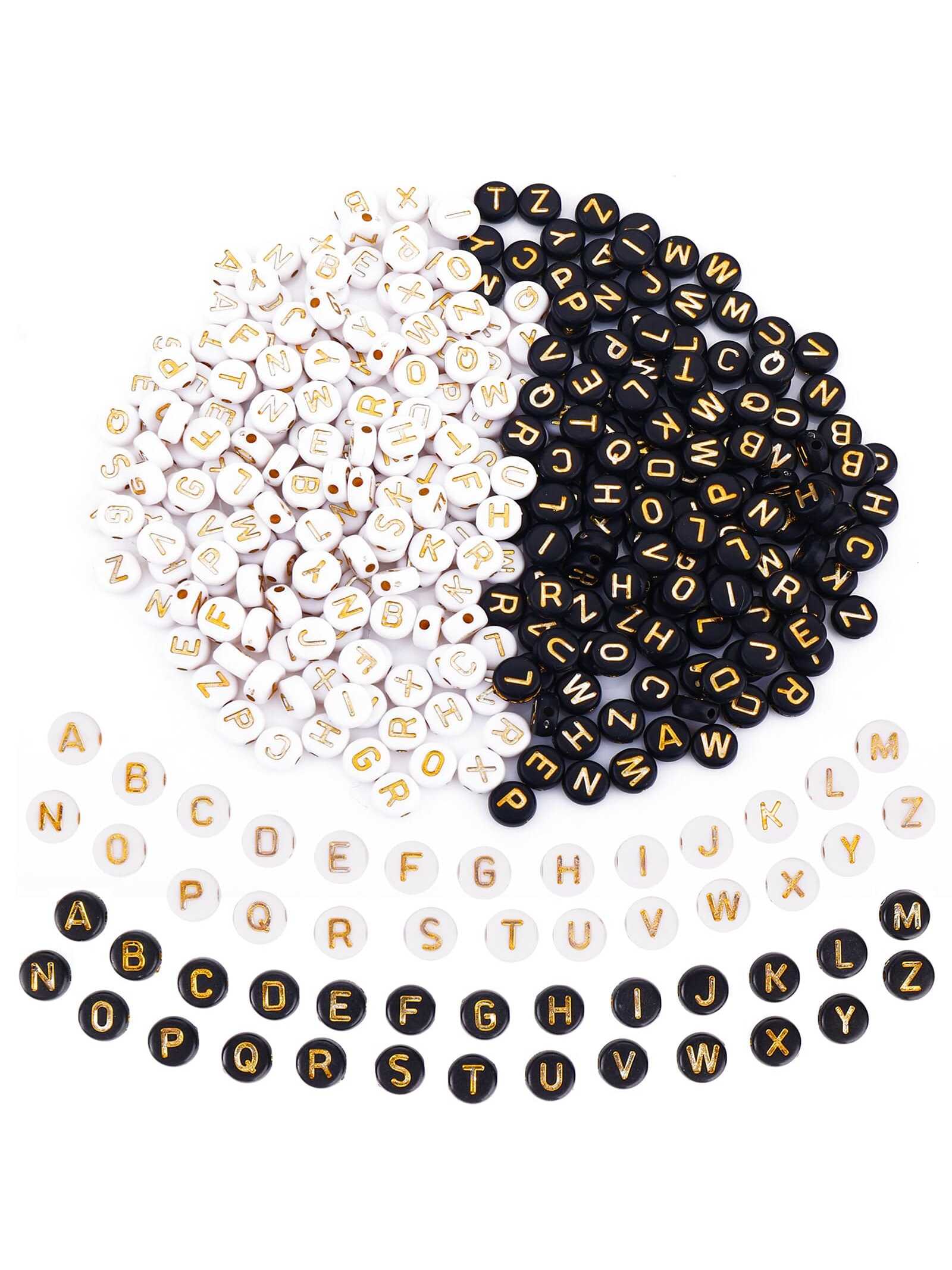 900pcs Lovely Black & White Acrylic Round Alphabet Beads For Bracelets, Necklaces, Earrings, Keychains, Anklets And Jewelry Making Supplies For Festivals, Parties And Gifts-Black and White-1