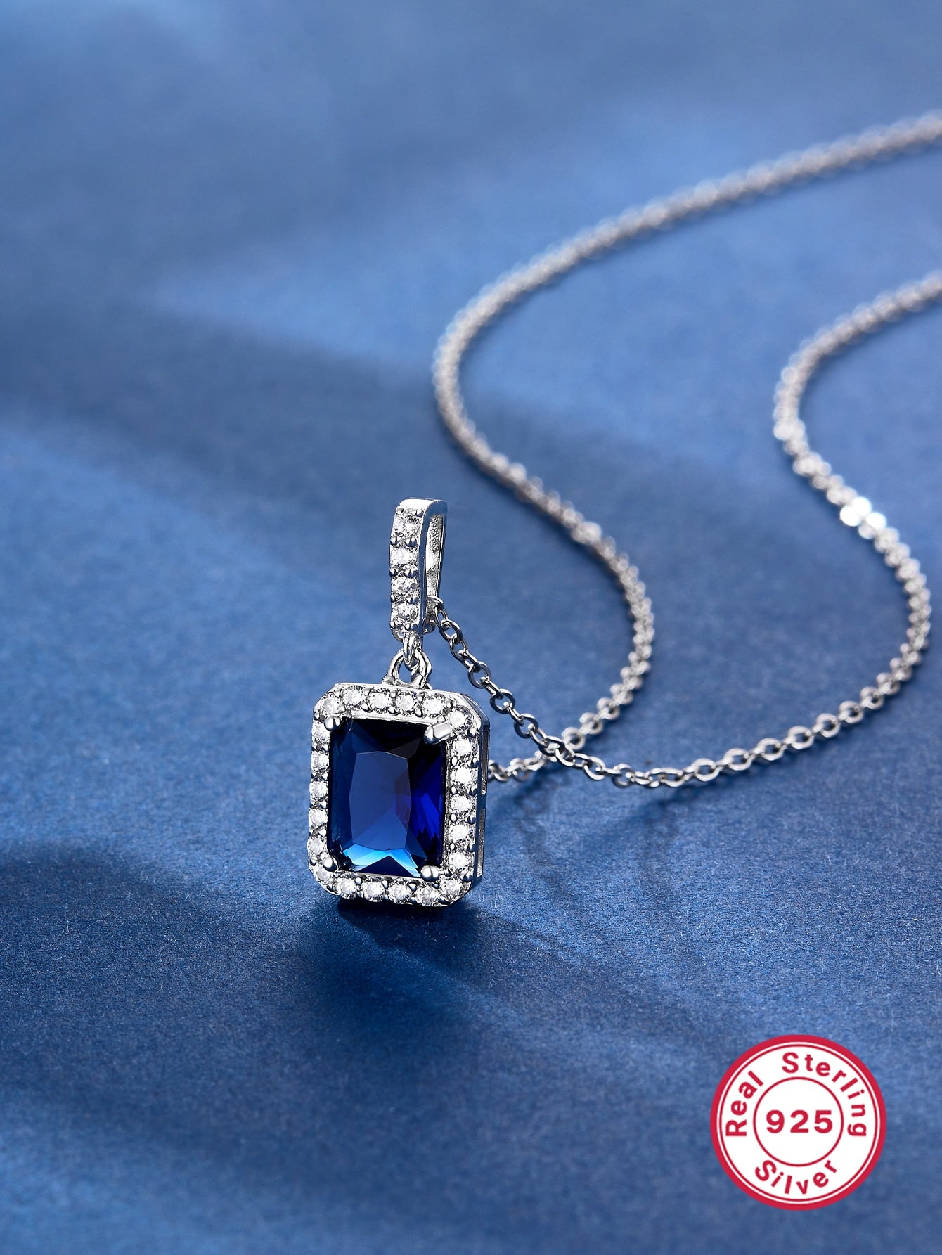 A fashion Korean ins Wind Cube oxidized blue Cubic Zirconia necklace suitable for ladies dinner party wear-Multicolor-1