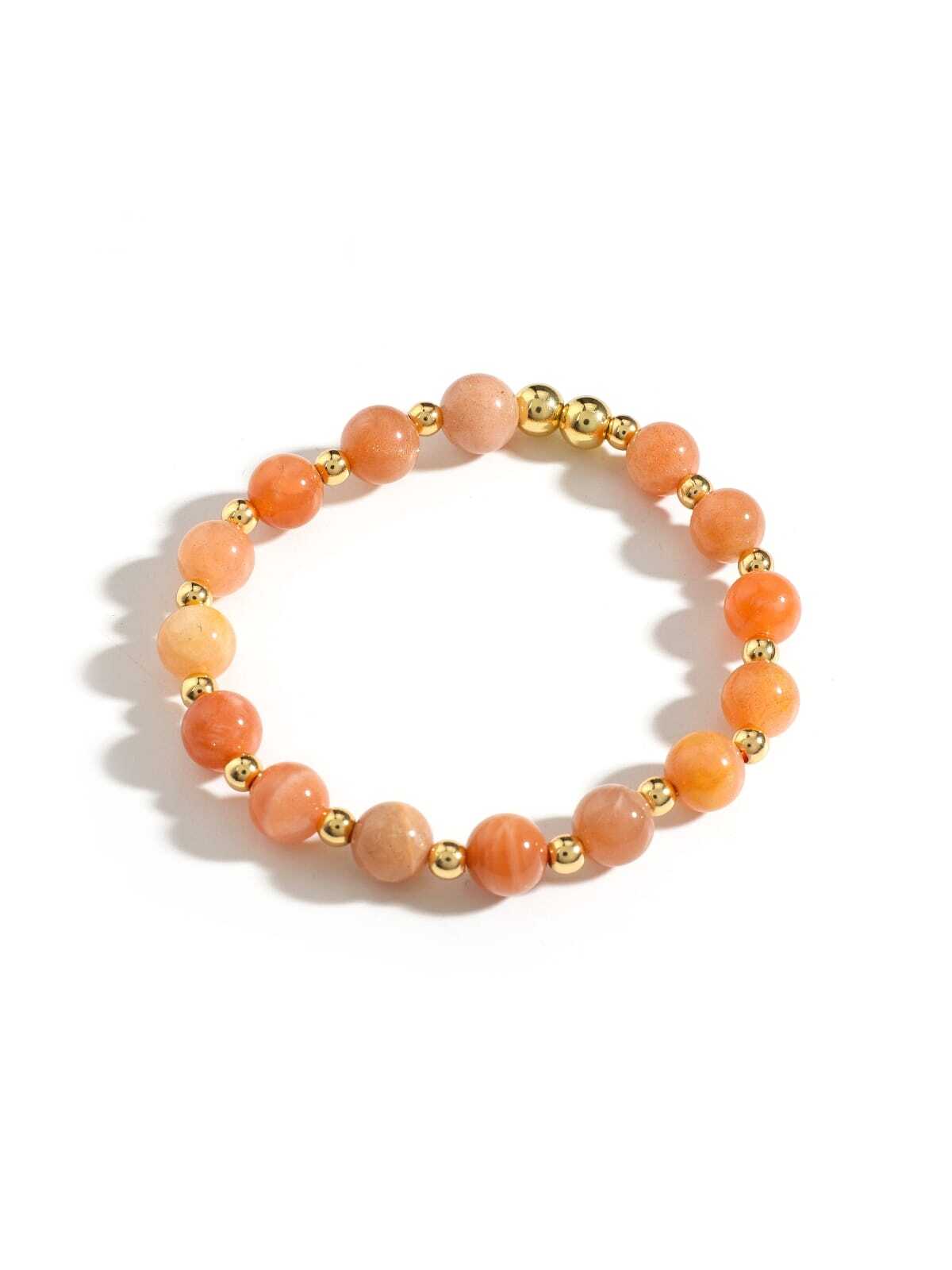 Multi Colored Natural Stone Beaded Bracelet With Round Crystal Beads, Diy Jewelry Making Supplies In Stock-Orange-1