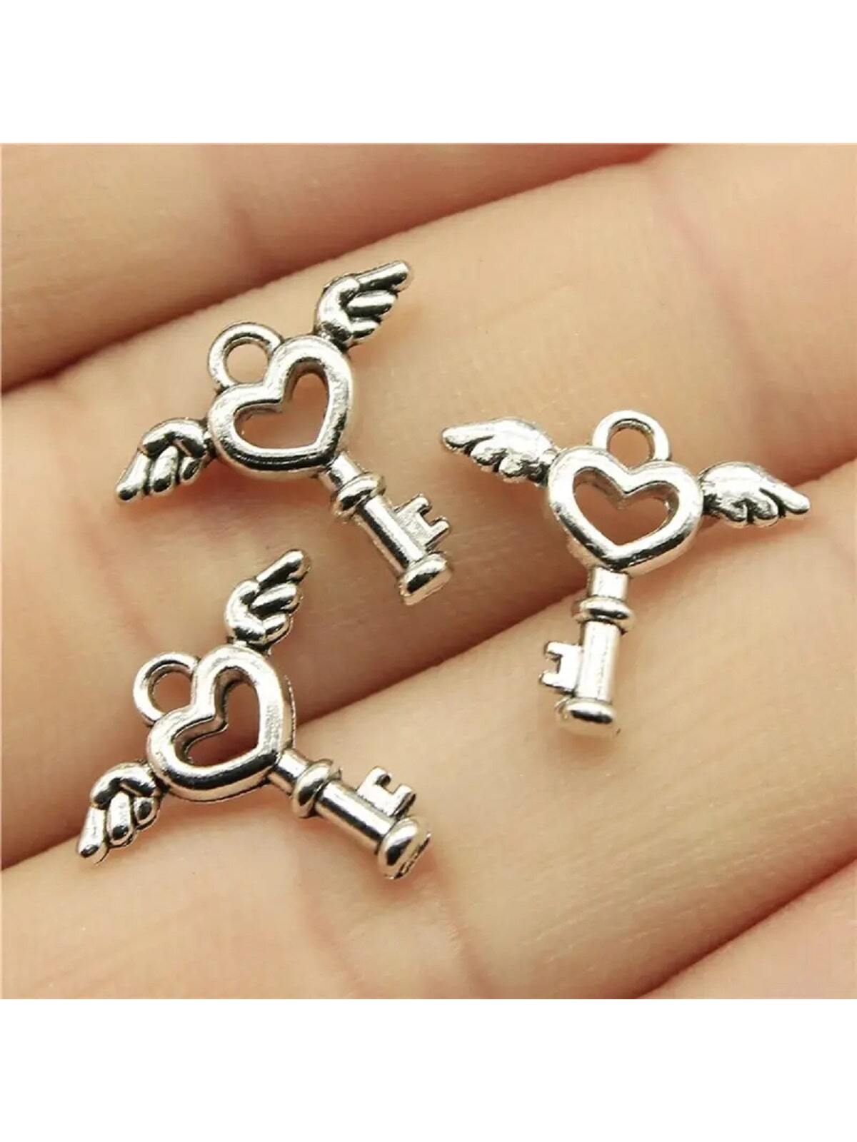 10pcs Love Heart Shaped Jewelry Pendant For Diy Bracelet, Necklace, Earring Making And More-Antique Silver-1