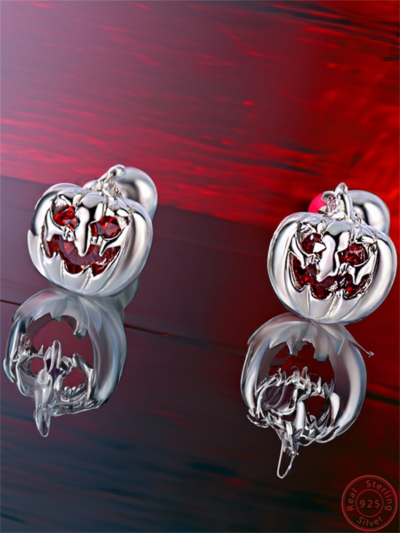 1pair Solid 925 Sterling Silver Pumpkin & Devil Design Screw Stud Earrings With Decoration, Including Gift Box, Fashionable & Unique & Funny Halloween Accessory-Silver-1