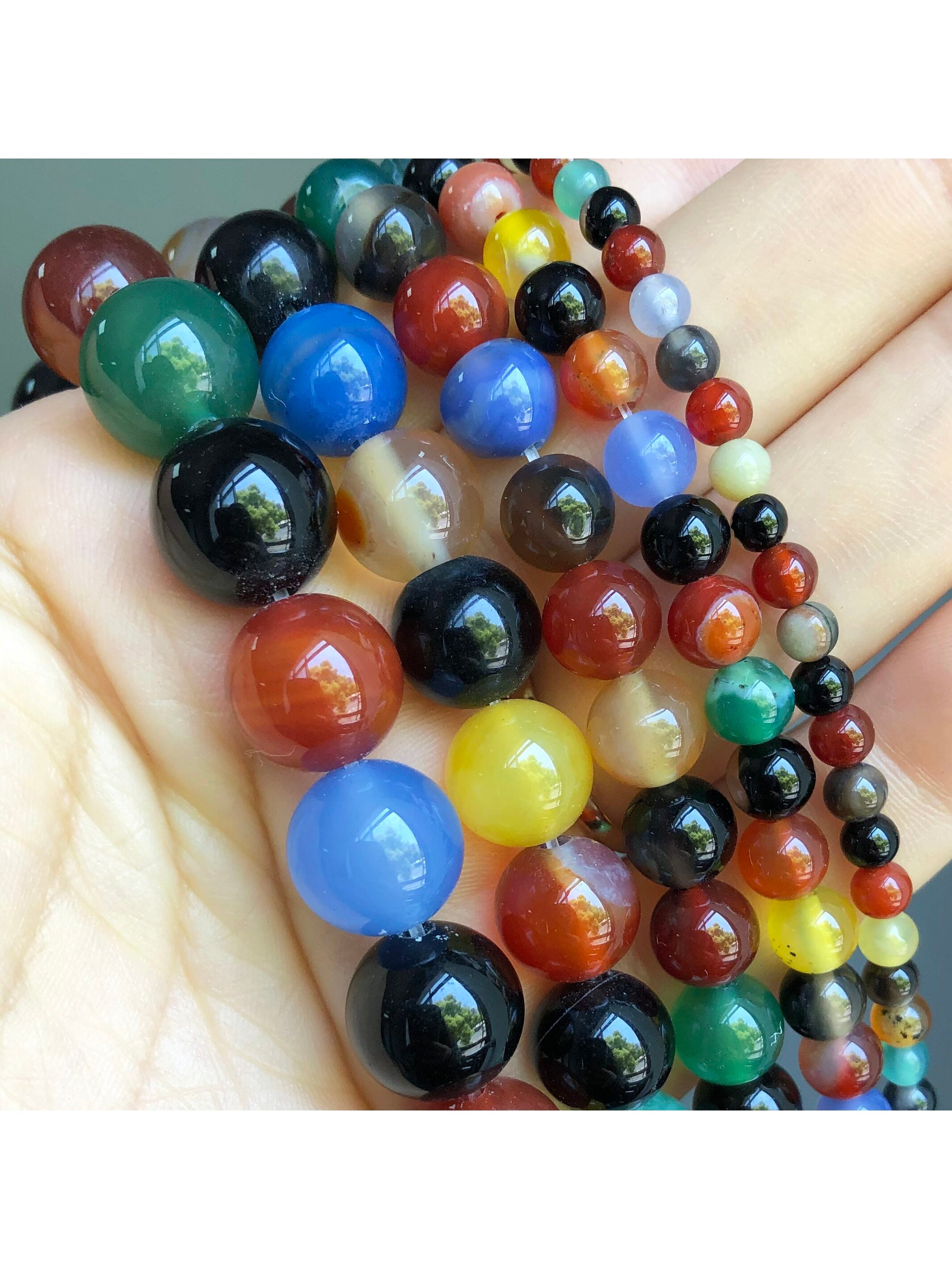 Natural Stone Colorful Agates Round Beads Spacer Loose For Jewelry Making DIY Bracelet Necklace Decoration 4 6 8 10 12MM-Multicolor-1