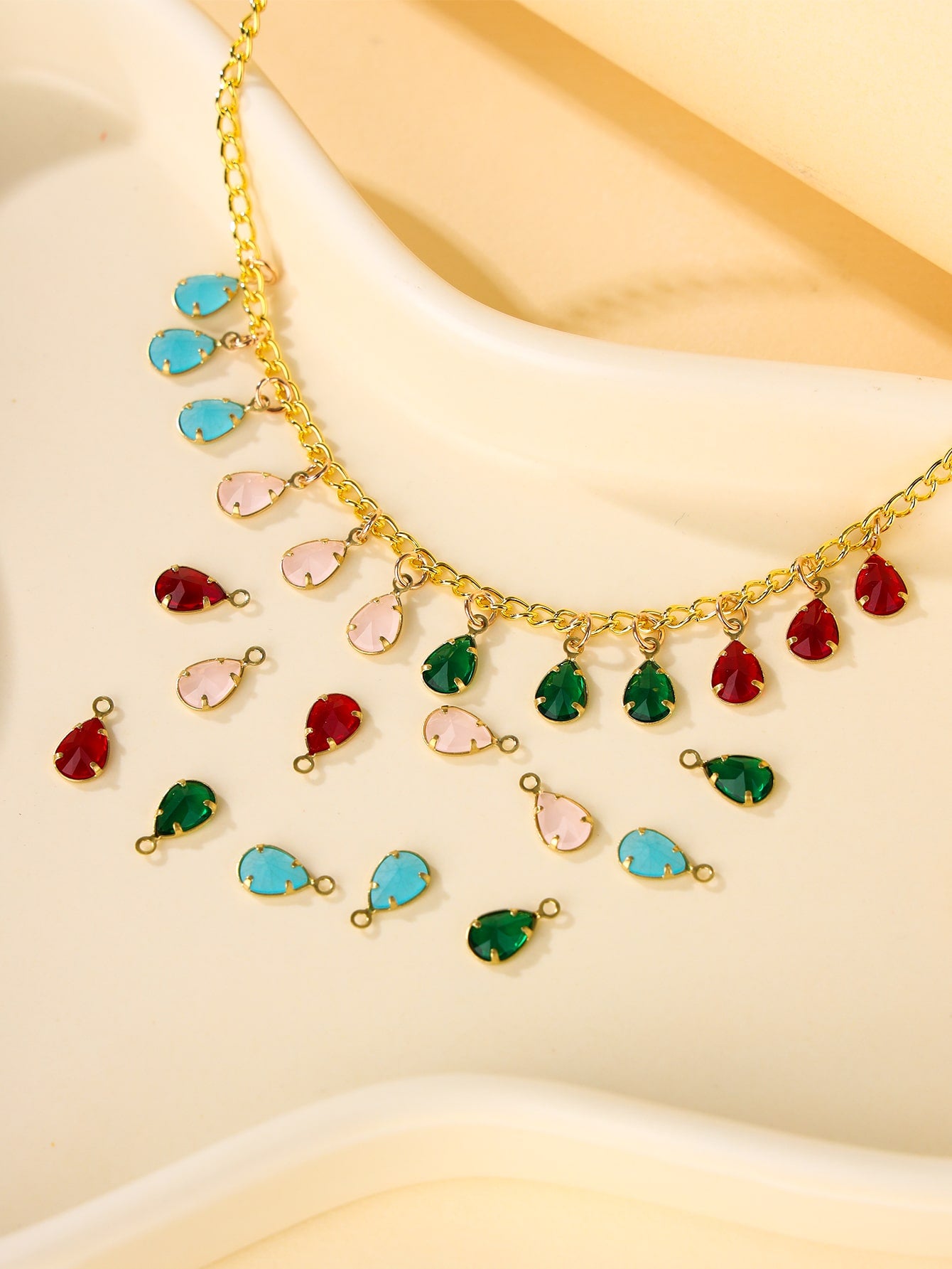 24pcs Colored Glass & Copper Edged Water Drop Shaped Pendant For Diy Bracelet & Anklet, Unisex--1