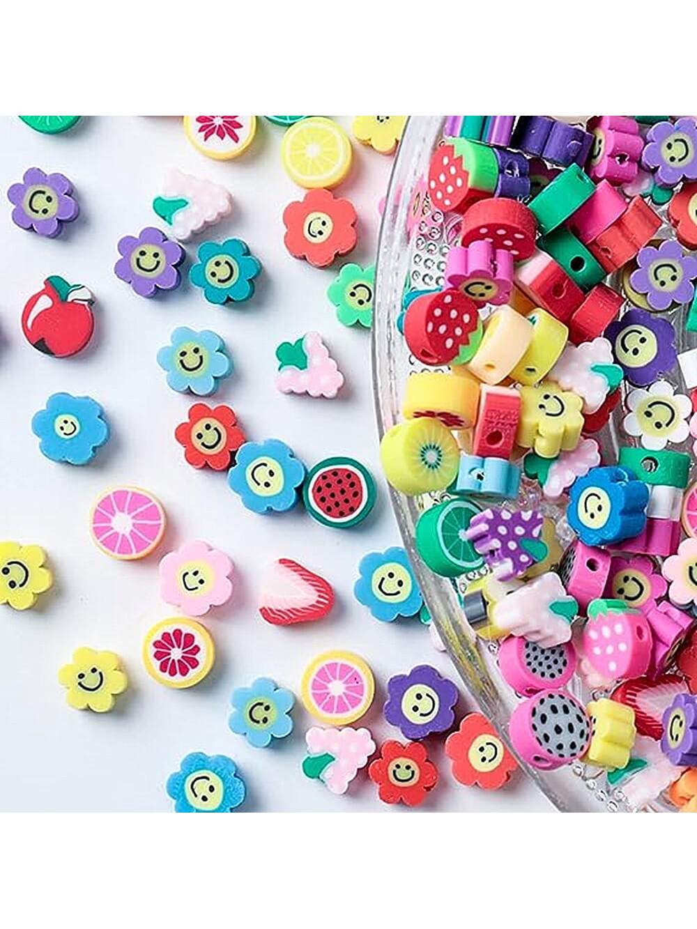 100Pcs  Spacer Beads Smile Face Beads Color Polymer Clay Beads, for DIY Jewelry Bracelet Earring Necklace Craft Making Supplies--1