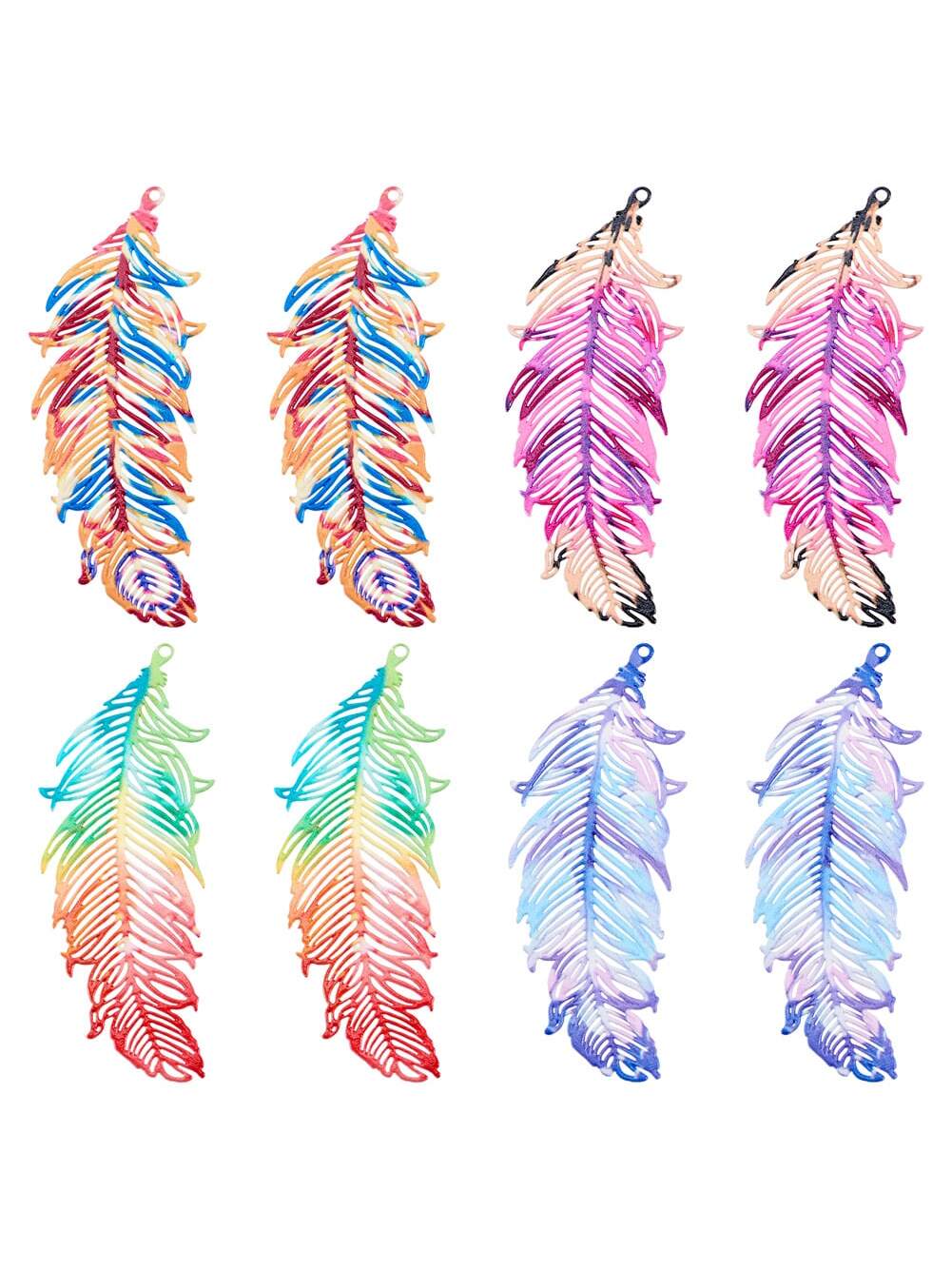 16pcs 4 Colors Spray Paint 430 Stainless Steel Pendant, Feather, DIY Bracelet Necklace Earrings Keychain, DIY Diverse Crafts, 47x19x0.6mm--1