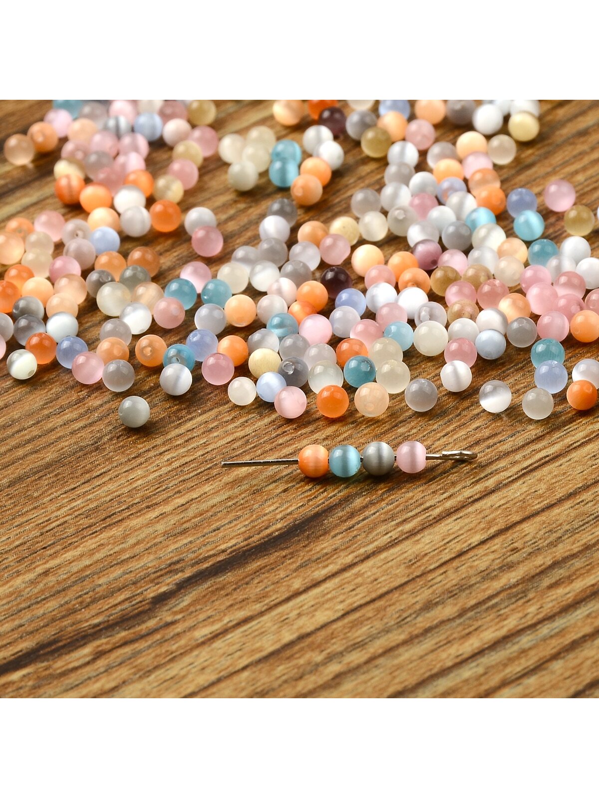 200pcs 3mm Cat's Eye Stone Beads For Diy Fashionable Jewelry Making (bracelets, Necklaces, Earrings)-Multicolor-1