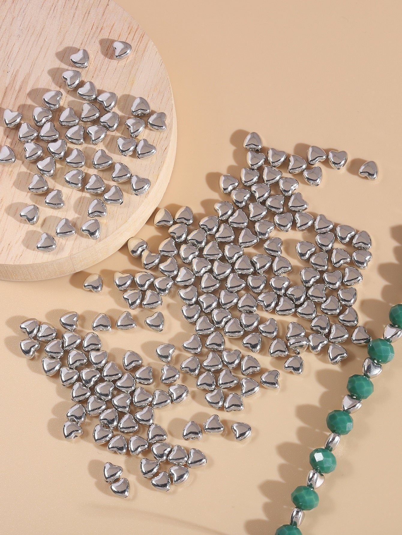 200pcs Plastic Heart Shaped Bead For Handmade Bracelet, Necklace, Clothing Decorations-Silver-1