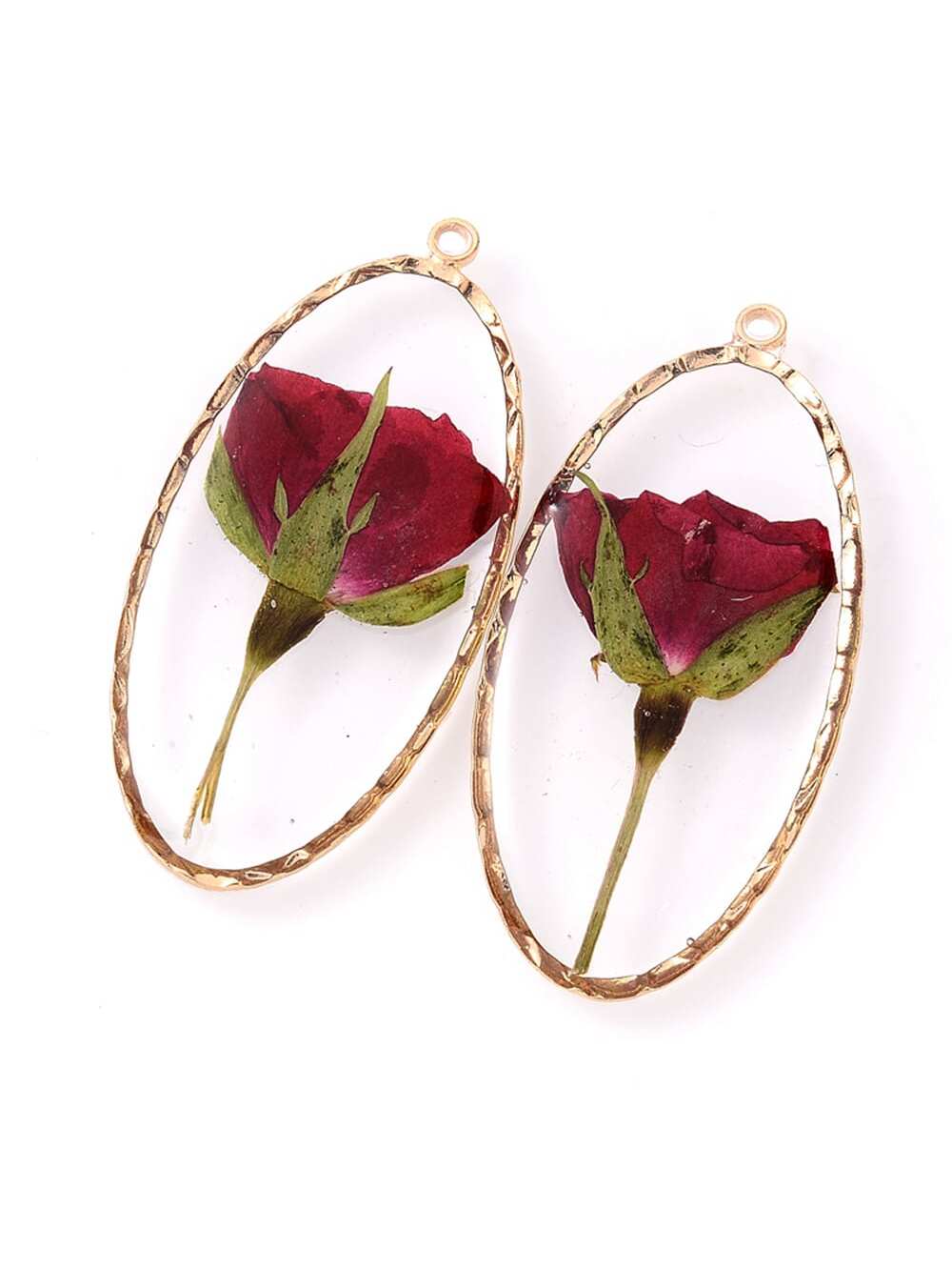 2pcs/set Resin Dried Flower Pendant With Gold Alloy Real Flower Earrings And Necklace Making Supplies-Red-1