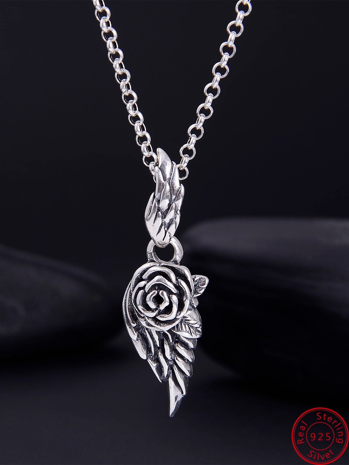 1pc Vintage Trendy Cool 925 Sterling Silver Feather & Rose Design Key & Rose Pendant Without Necklace, Suitable For Couples And Boyfriend As Halloween Gifts-Silver-1