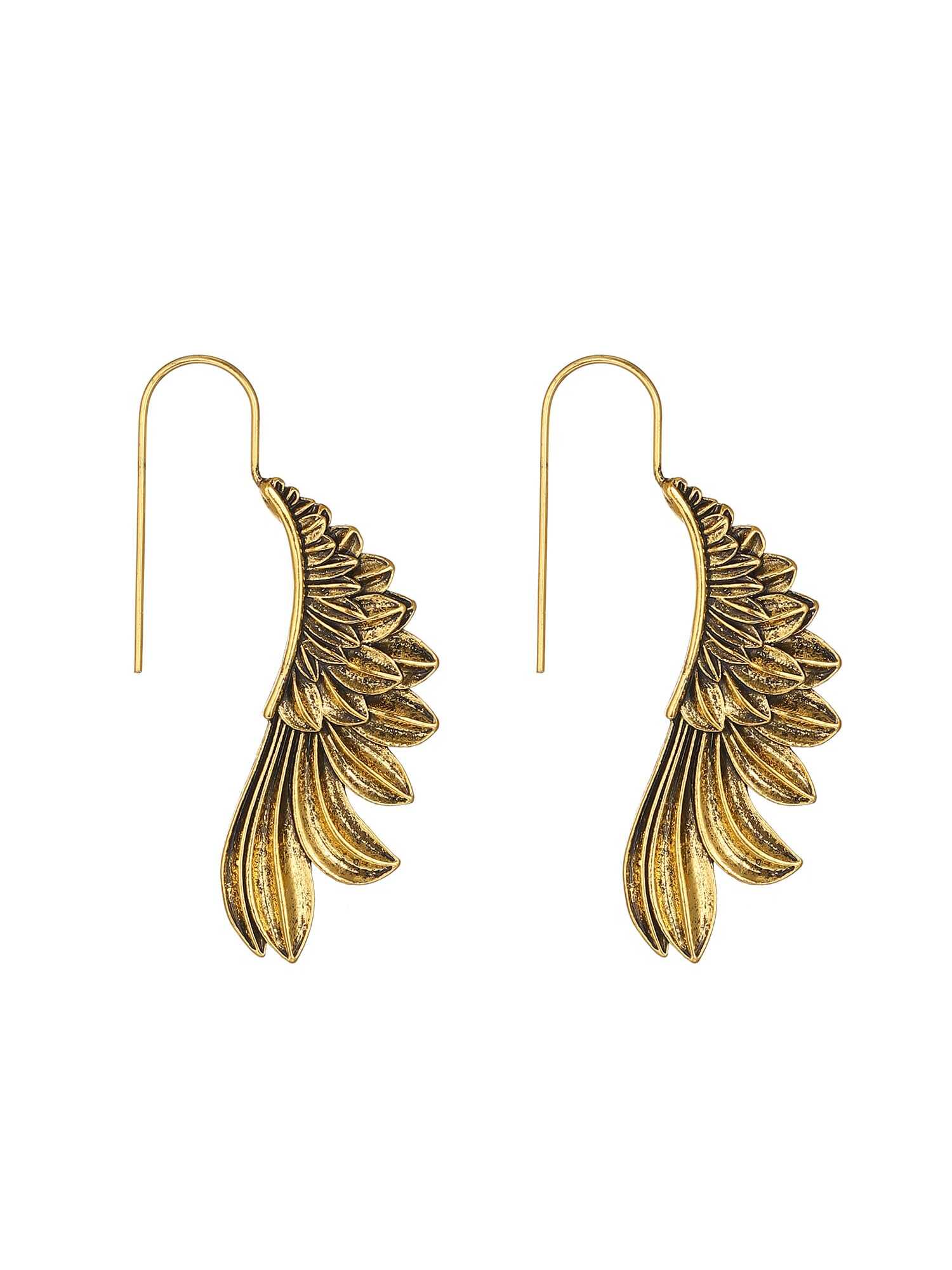 Vintage Wing Patterned Women's European And American Feather Dangle Earrings, Unique Designer Style-Gold-1