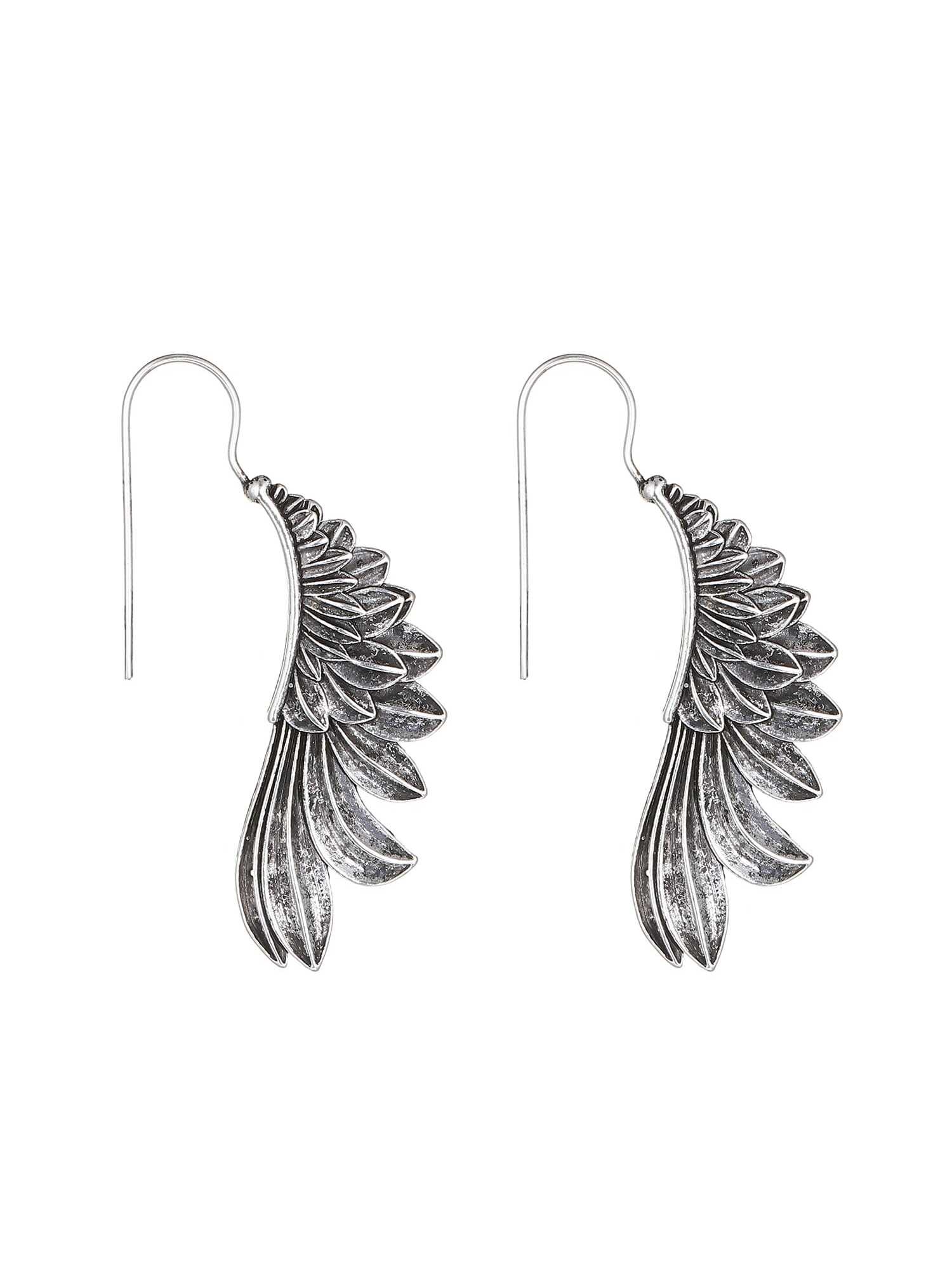 Vintage Wing Design Women's European And American Style Feather Dangle Earrings With Unique Fashion Sense-Silver-1