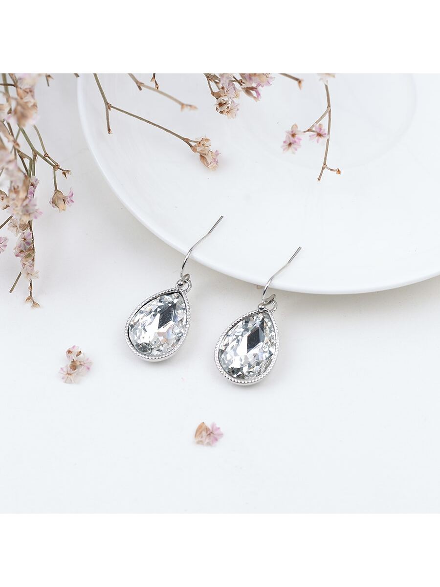 2023 New Fashionable Korean Style Ear Accessories- Glass Teardrop Dangle Earrings--1