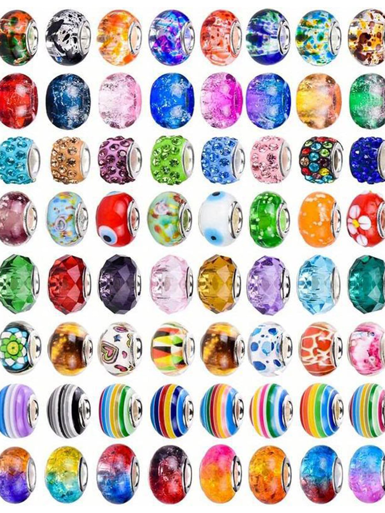 30pcs Big Hole Glass Beads Mix Colorful Spacer Beads, Ins Style Diy Sweet Candy Color Beaded Bracelet/necklace, Resin Accessories-Multicolor-1