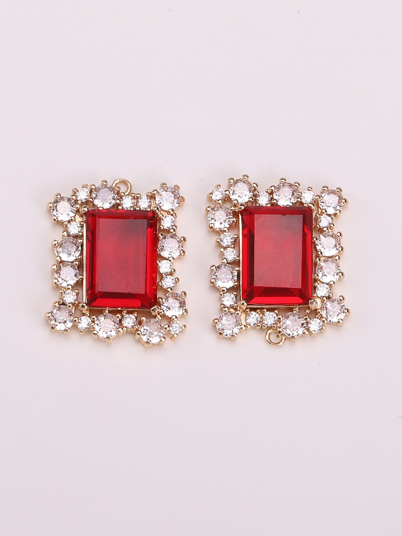 Rhinestone Decor Rectangular Shaped Diy Jewelry Accessories-Red-1