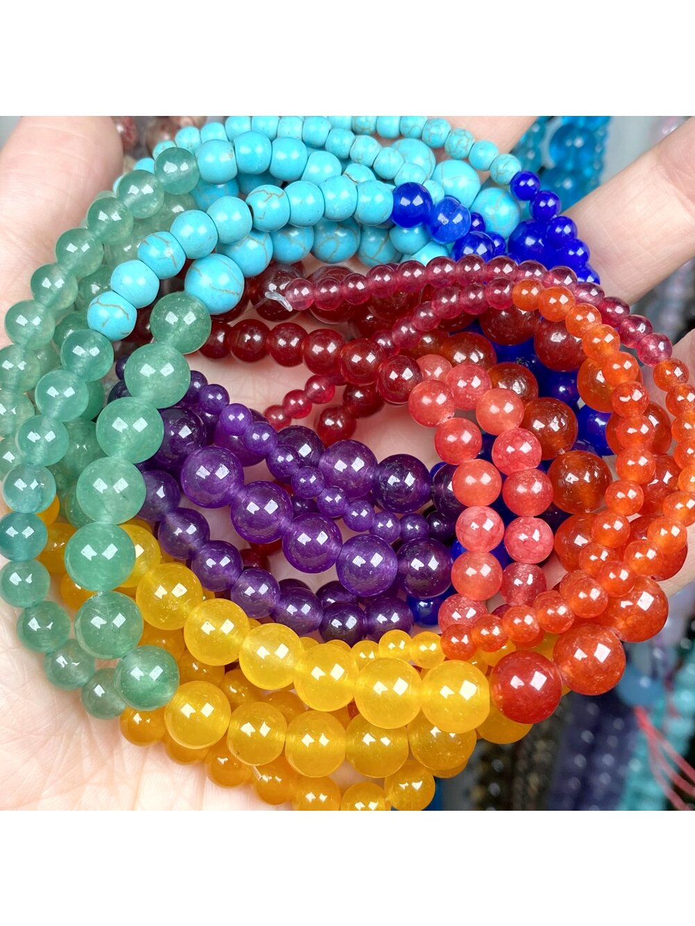 1 Strand Natural Stone 7 Chakra Healing Beads Jade Loose Spacer Round For Jewelry Making 4-8MM DIY Bracelet Accessories Wholesale-Multicolor-1