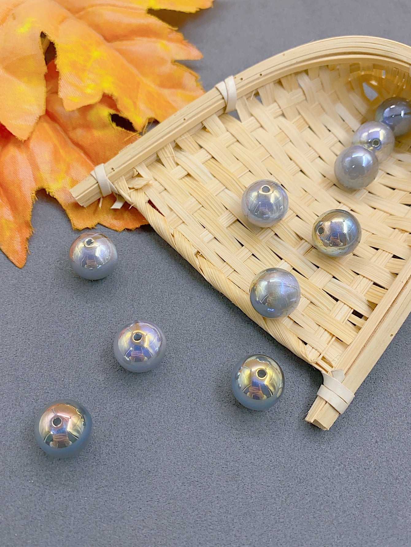 10pcs/pack Diy Creative Sparkling Galaxy Ball Bead, Beautiful Straight Hole Bead For Making Bracelets And Necklaces-Silver Gray-1