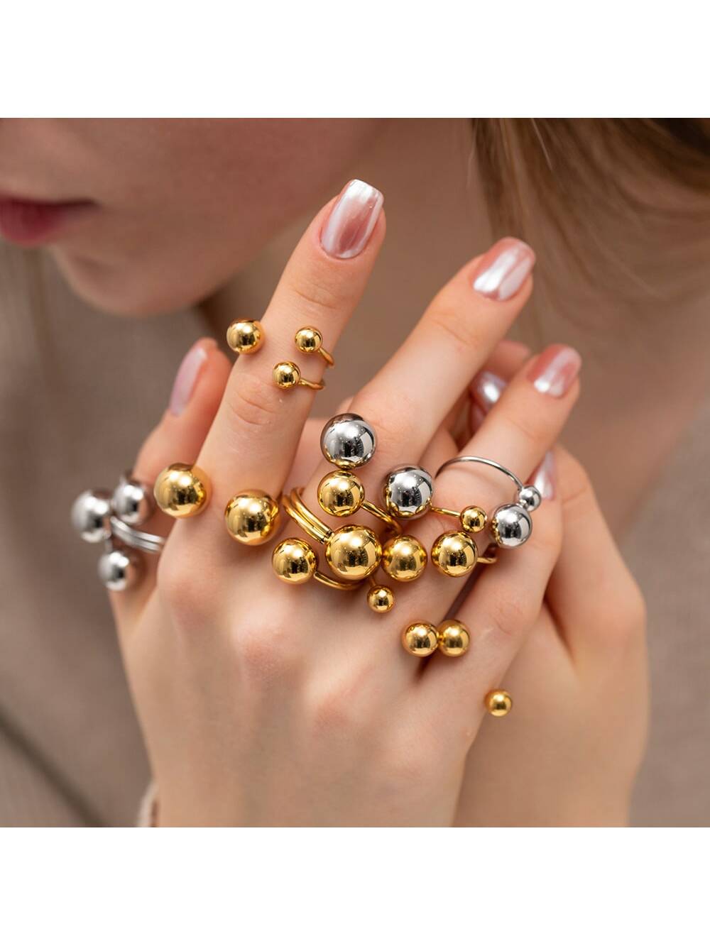 Unique Ball Design Women's Ring, Gold Or Silver, Minimalist Style Accessory-Gold-1