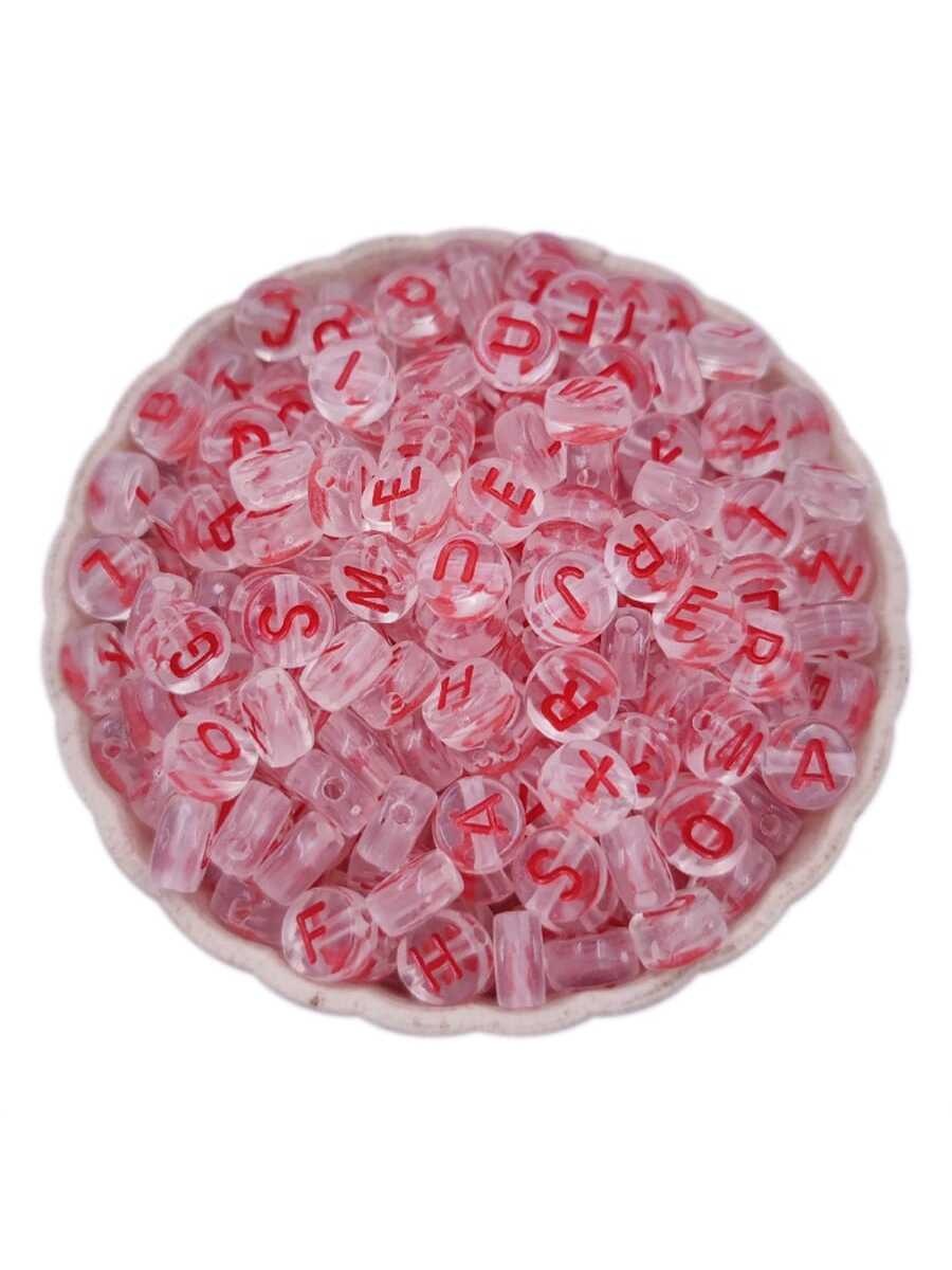 7MM50PCS Acrylic Mixed Letter Round Beads Loose Alphabet Beads For Jewelry Making Diy Handmade Bracelet Necklace-Red-1