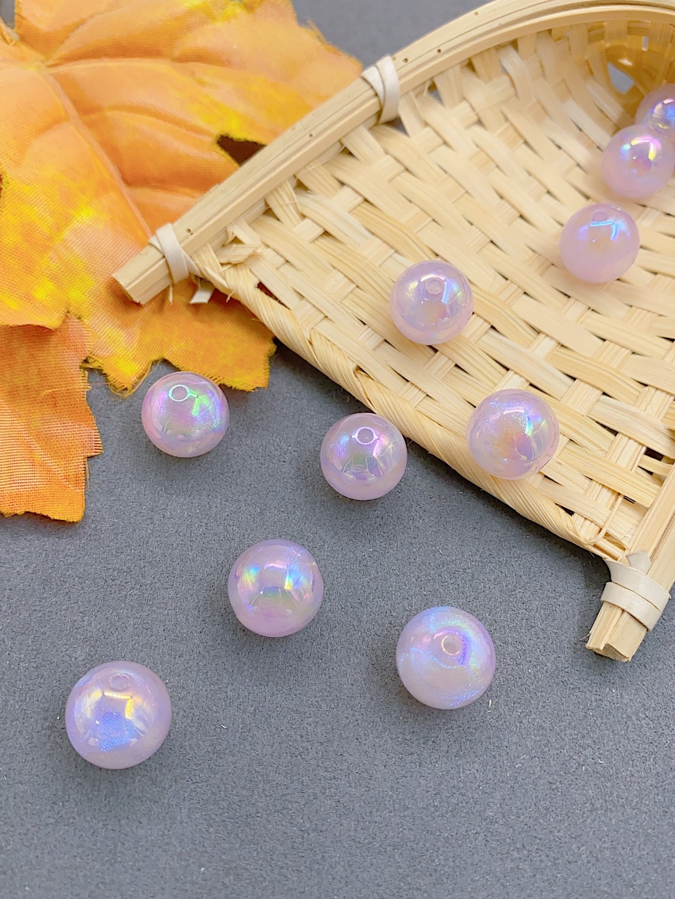 Diy Creative Colorful Gradient Starry Sky Ball & Straight Hole Beaded Material For Handmade Bracelet & Necklace, 10pcs/pack-Mauve Purple-1