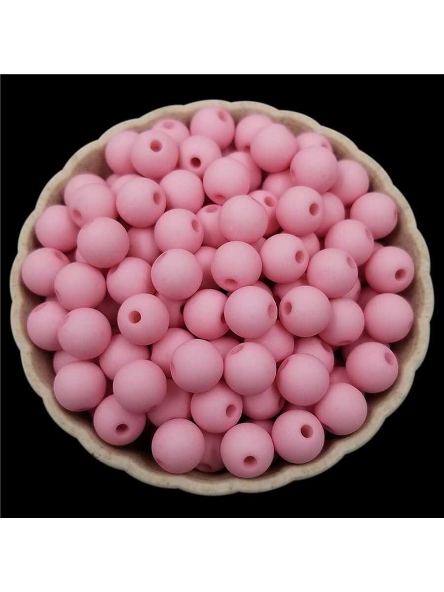 40Pcs 8mm Solid Color Acrylic Beads DIY Findings Jewelry Making Bracelet Necklace Charms Pendant-Pink-1