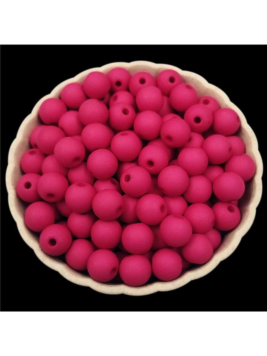 40Pcs 8mm Solid Color Acrylic Beads DIY Findings Jewelry Making Bracelet Necklace Charms Pendant-Hot Pink-1