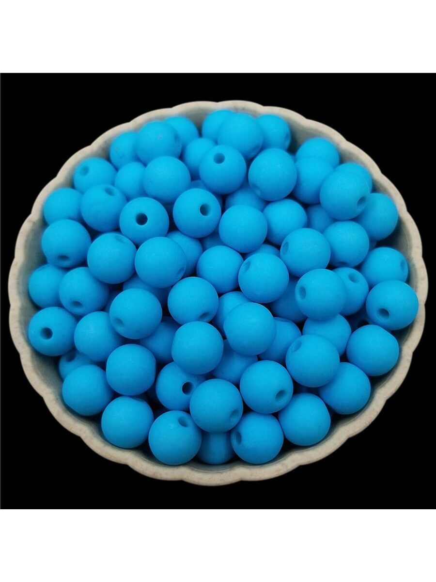 40Pcs 8mm Solid Color Acrylic Beads DIY Findings Jewelry Making Bracelet Necklace Charms Pendant-Teal Blue-1