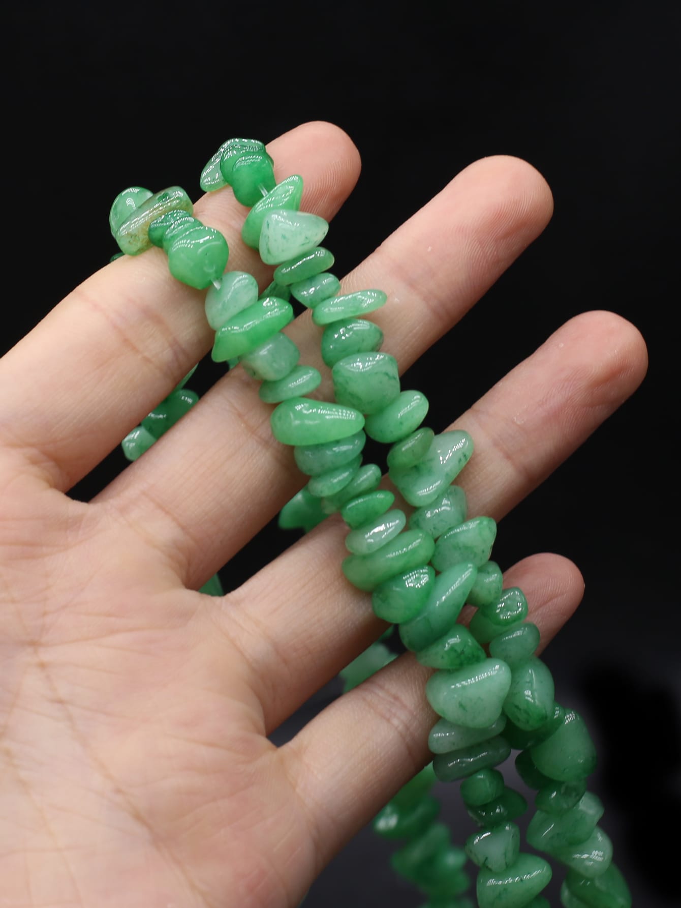 1pc 80cm Long Green Stone Chip Beads String For Diy Necklace, Bracelet, Jewelry Making-Green-1