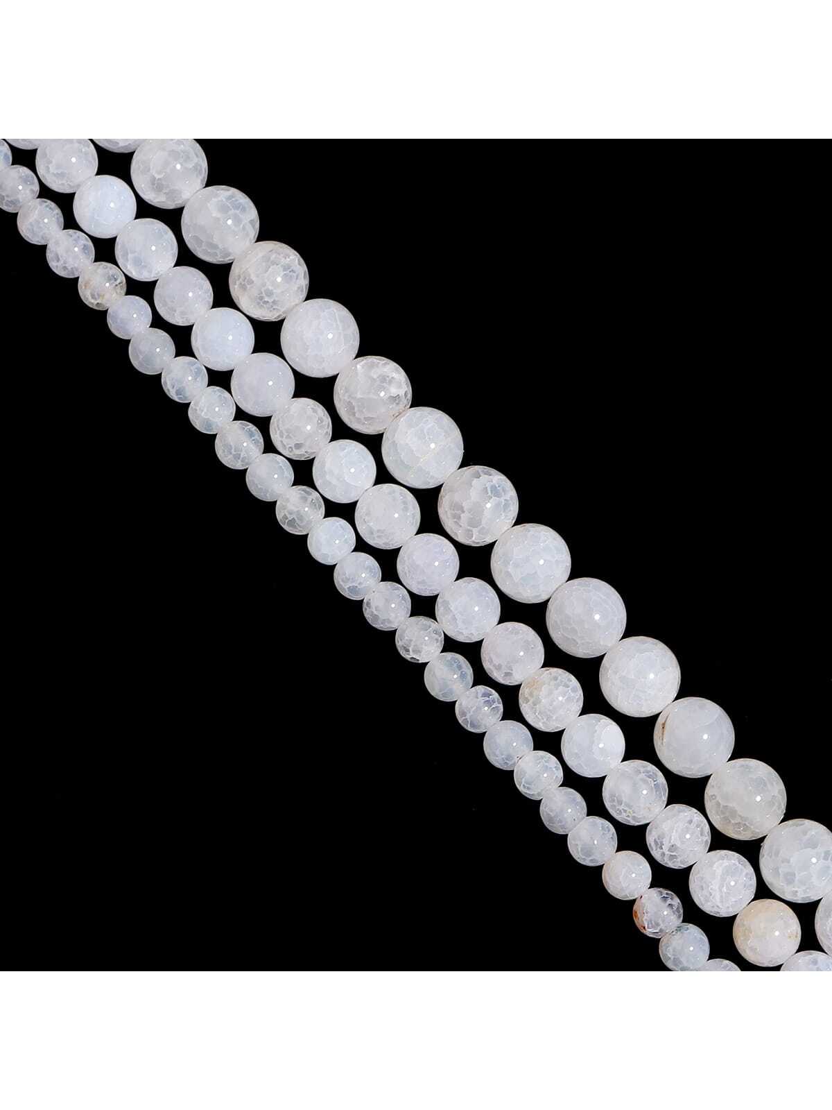 Natural Stone White Ice Agate Round Loose Spacer Beads For Jewelry Making Charm DIY Bracelets Accessories-White-1