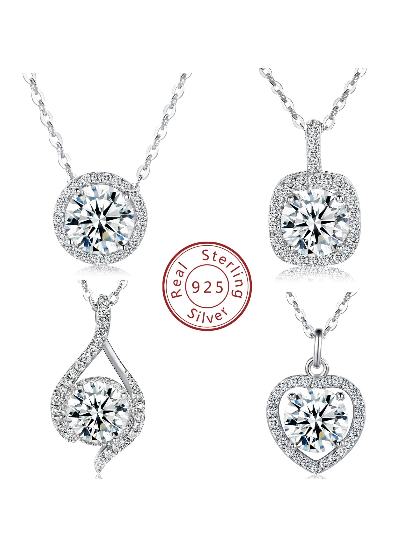 6.5mm Moissanite 1ct Round Cut Pendant Necklace With 925 Sterling Silver And Platinum Plating, Sparkling Heart, Cushion And Round Shaped Halo, 18'' O-chain. Suitable For Women's Daily Wear. Perfect Gift For Girlfriend, Wife, Birthday, Anniversary,--1