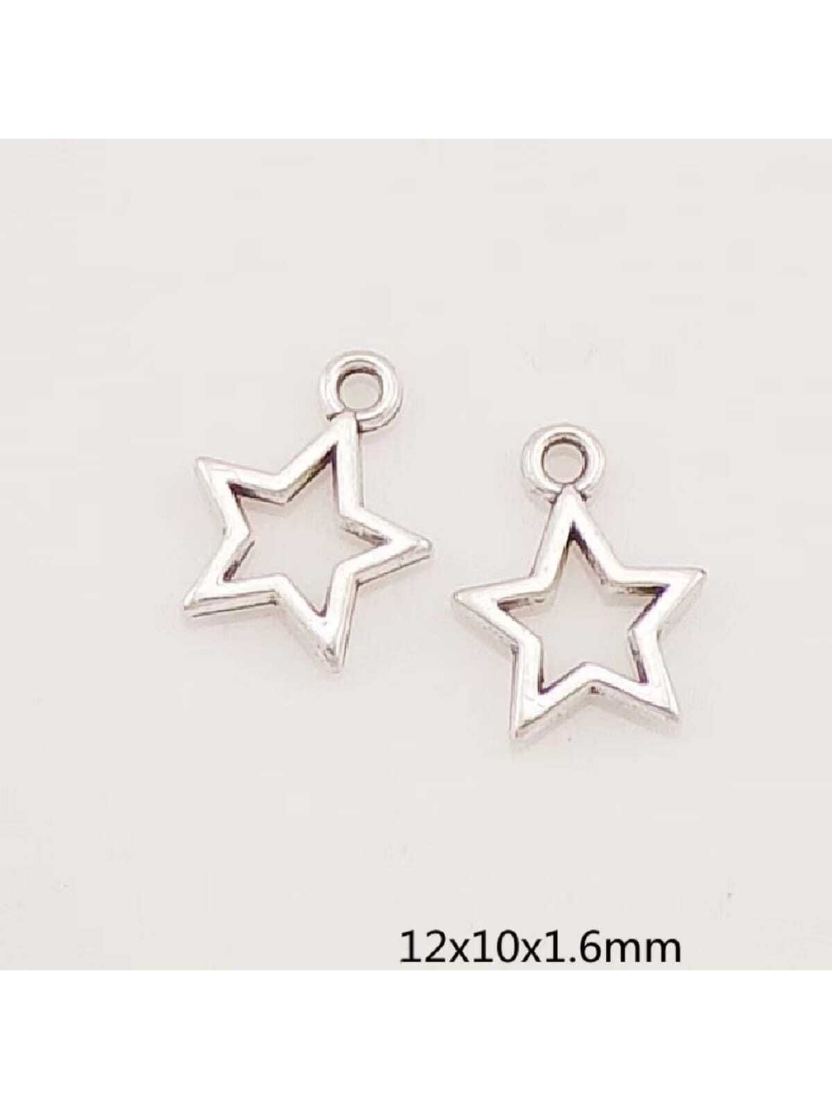 50pcs Alloy Five-pointed Star Shaped Pendant, Suitable For Diy Jewelry Making, Necklace, Bracelet, Earring, Decoration, Etc.-Antique Silver-1