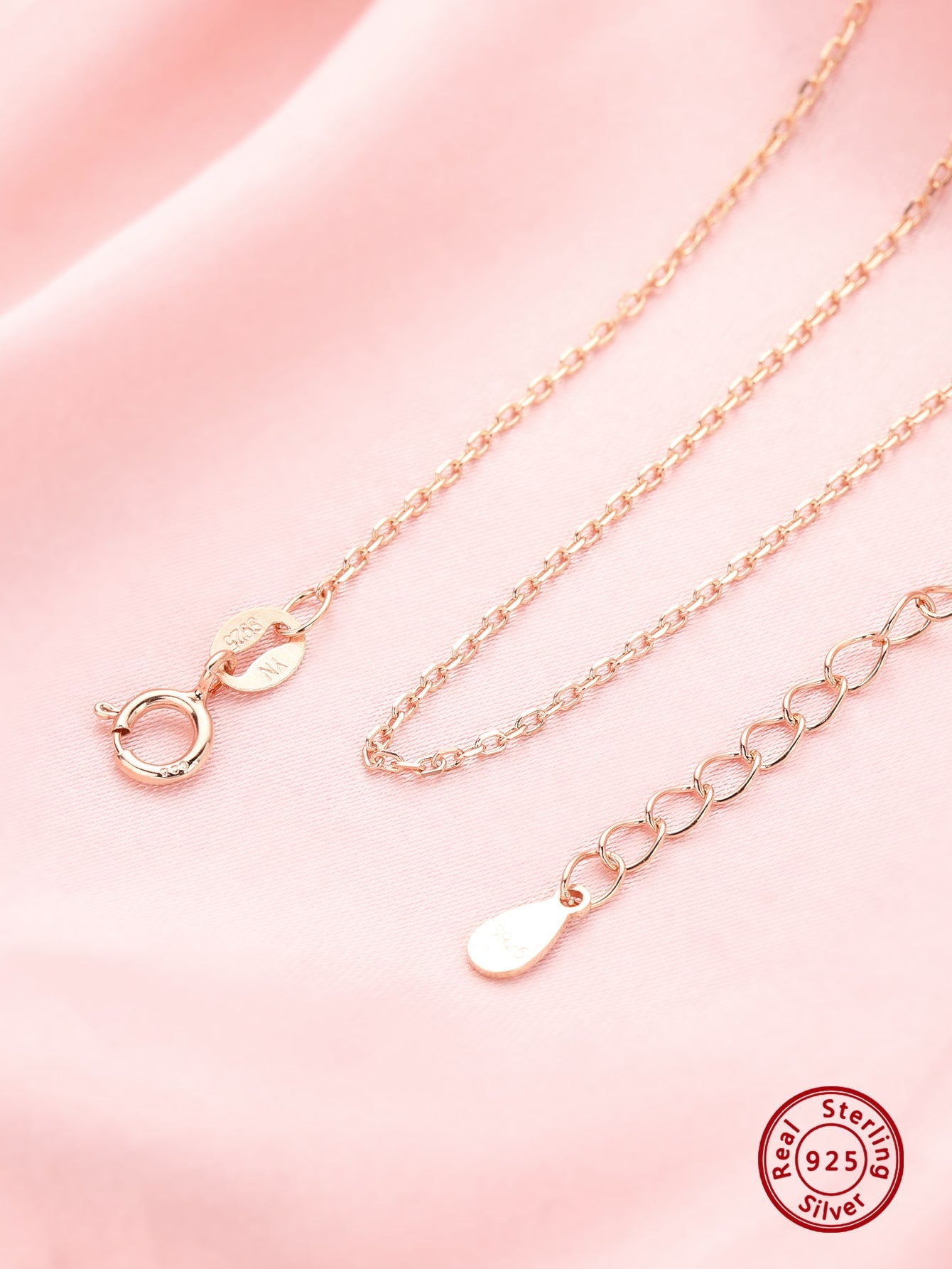 1Pcs 1MM Simple Cable Oval Chain Necklace,Rose Gold Plated Solid 925 Sterling Solid Silver Necklace Chain,Oval Link O Chain 16Inches with 2 Inch Extension Chain-Rose Gold-1