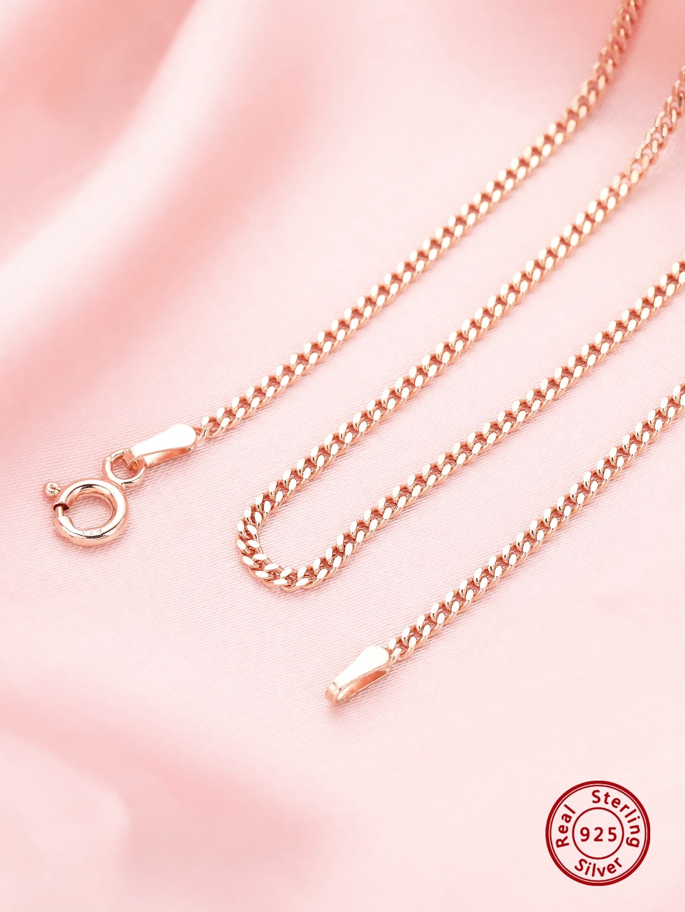 1Pcs 2MM  Link Chain Necklace,Rose Gold Plated Solid 925 Sterling Silver Necklace Chain,Dainty Curb Chain,DIY Simple Chain-Rose Gold-1