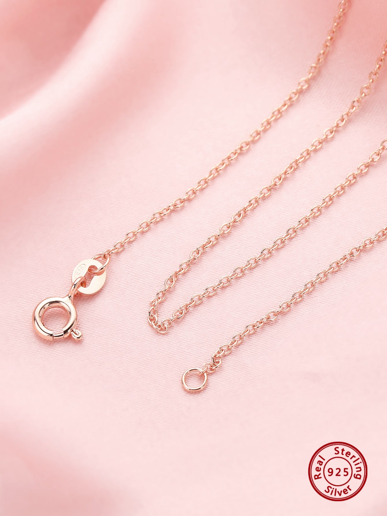 1Pc Simple O Ring 925 Sterling Solid Silver Rose Gold Plated Necklace Chain for Daily Dress-Rose Gold-1