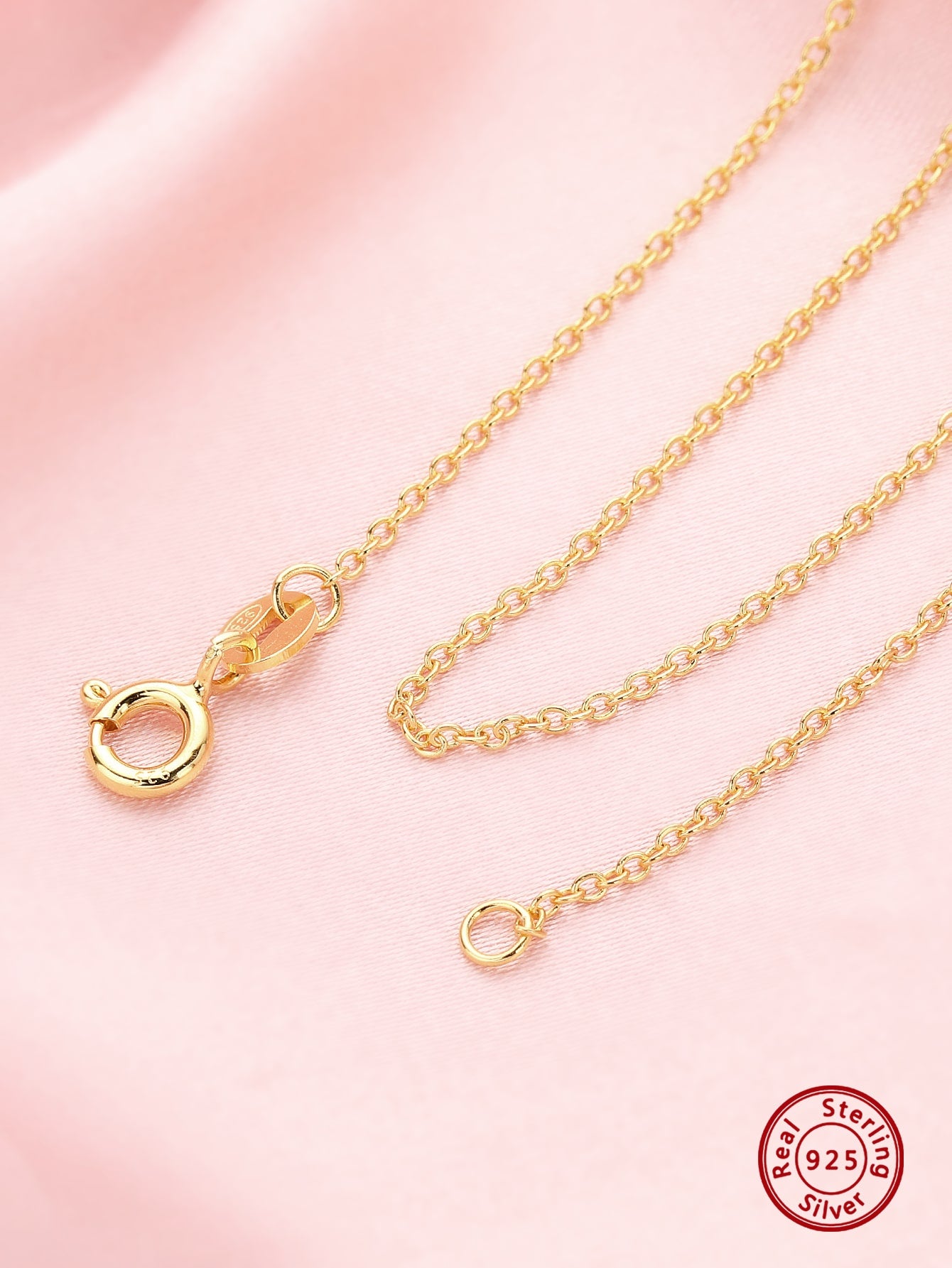 1Pcs Simple O Ring 925 Sterling Solid Silver Gold Plated Necklace Chain for Daily Dress-Yellow-1