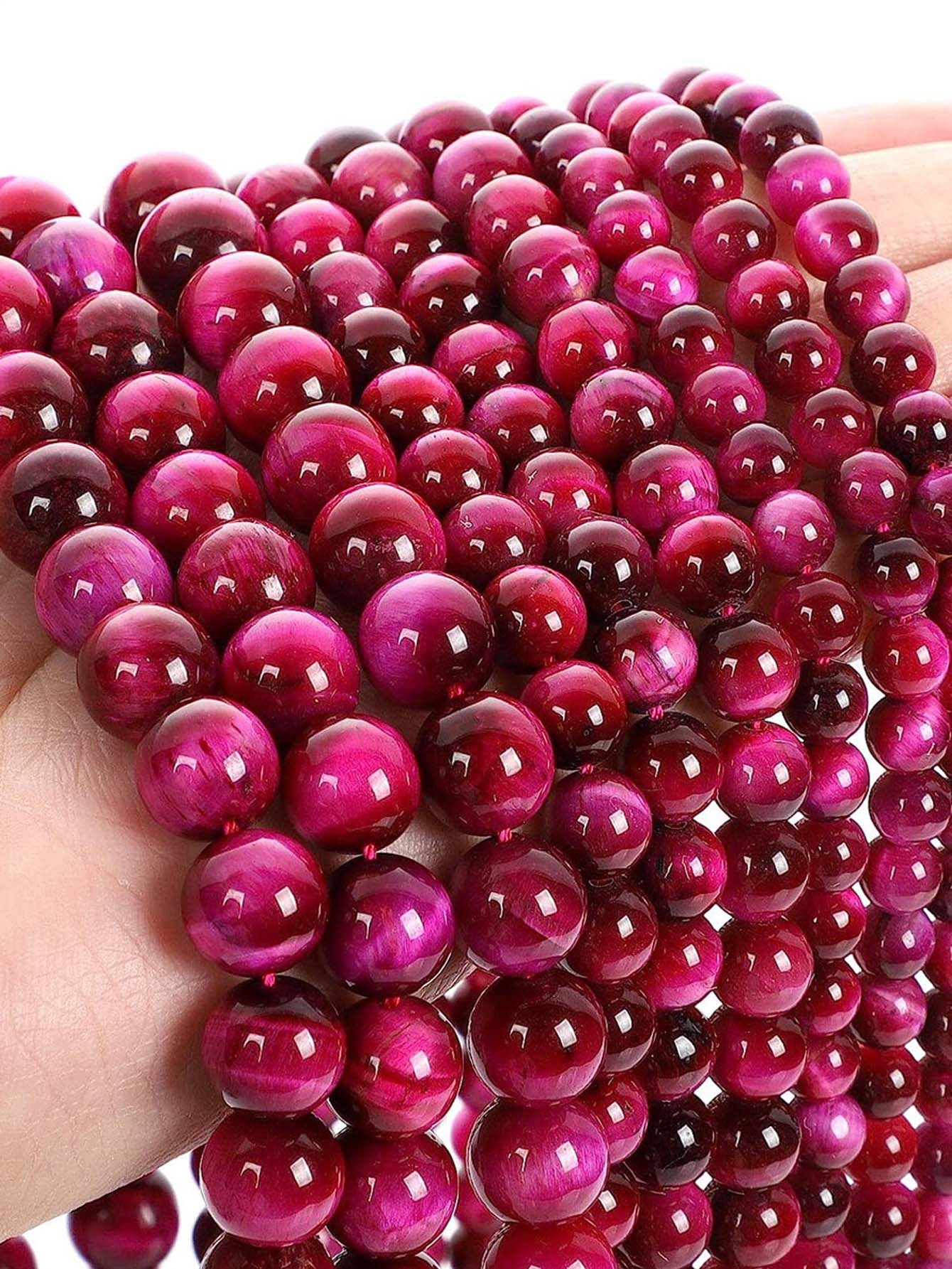 Stylish Tiger Eye Gemstone Beads 4/6/8/10/12/14/18MM Diameter Perfect For Diy Jewelry Making, Bracelets & Necklaces-Hot Pink-1