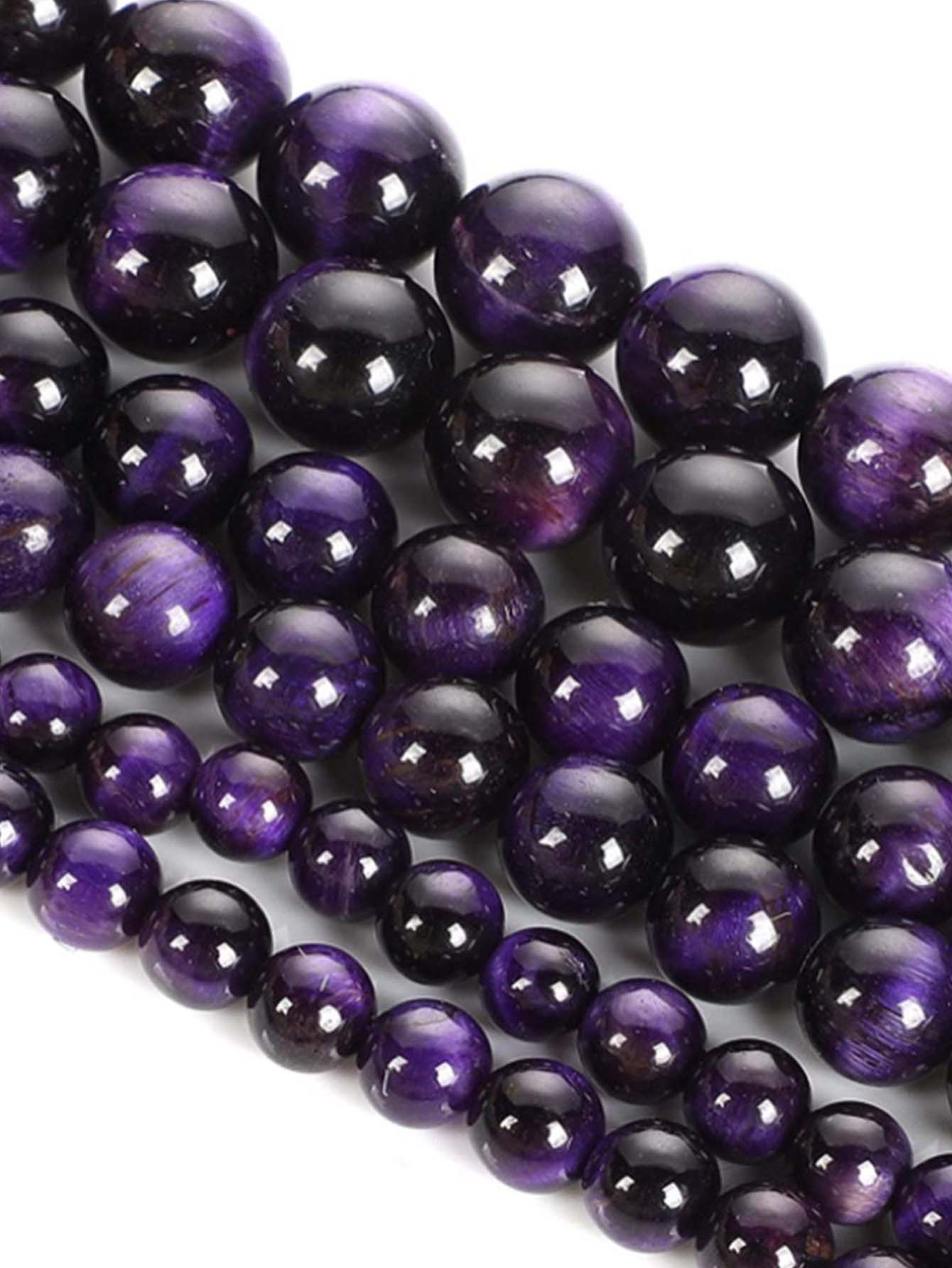 Fashionable 4/6/8/10/12/14/18mm Tiger Eye Gemstone Beads, Great Basic Components For Diy Jewelry Making (bracelets, Necklaces, Etc.)-Purple-1