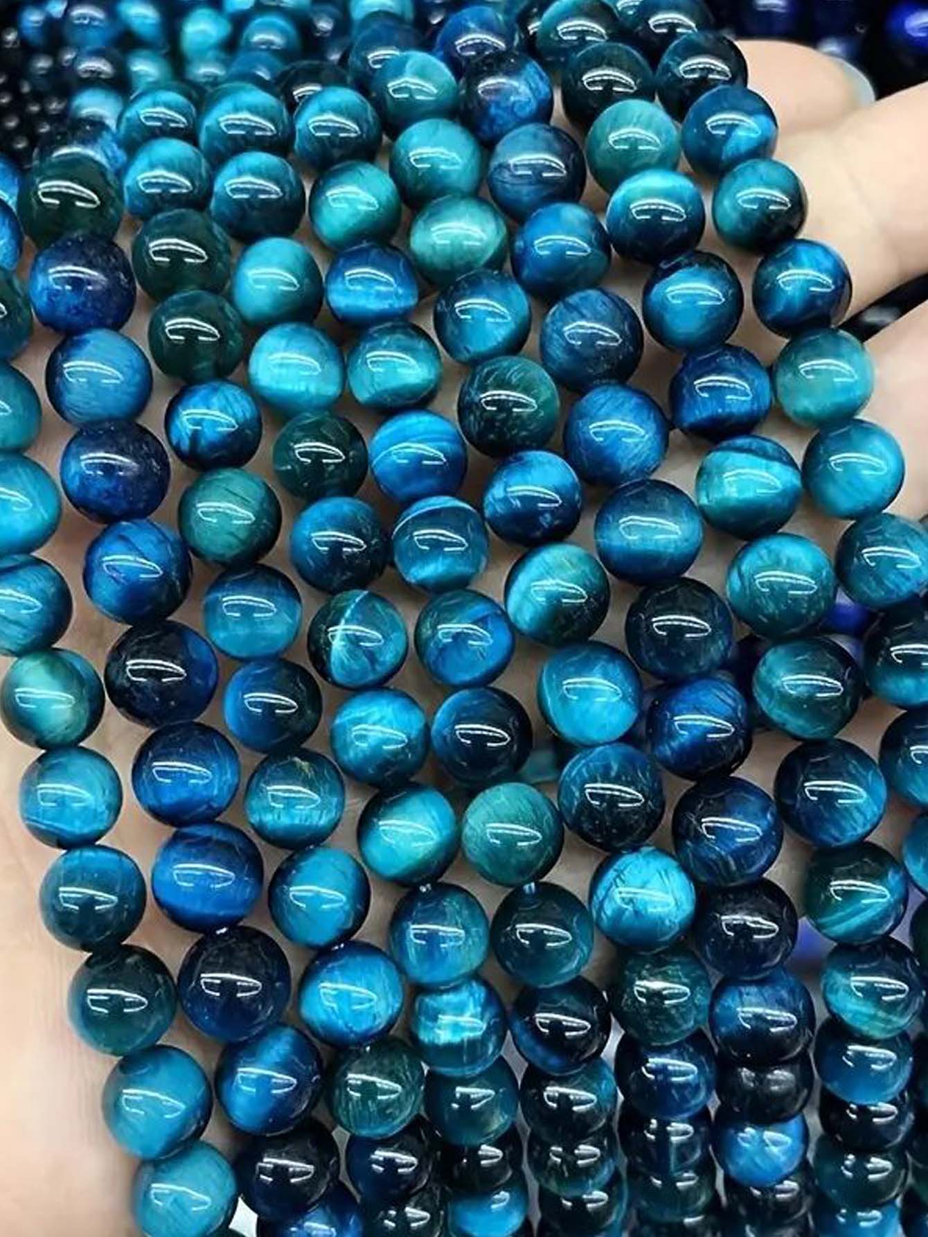 Fashionable 4/6/8/10/12/14/18mm Tiger Eye Stone Beads Are Fundamental Accessories Perfect For Diy Jewelry Making, Bracelets And Necklaces-Blue-1