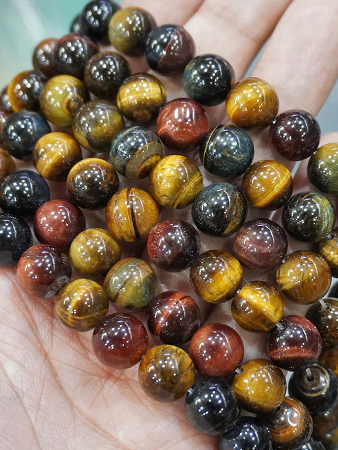 Fashionable Basic Tiger Eye Stone Beads In 4/6/8/10/12/14/18mm, Perfect For Diy Jewelry Making Bracelets, Necklaces-Multicolor-1