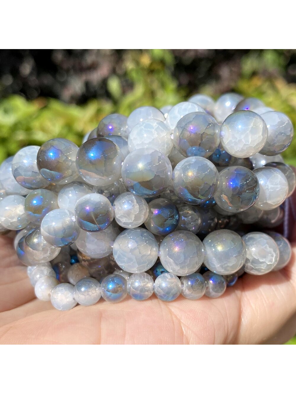 1 Strand 6/8/10mm Natural Stone Beads Light Blue Cracked stone Round Spacer Loose Beads For  Women & Men  Jewelry Making DIY Bracelets Accessories-Light Grey-1