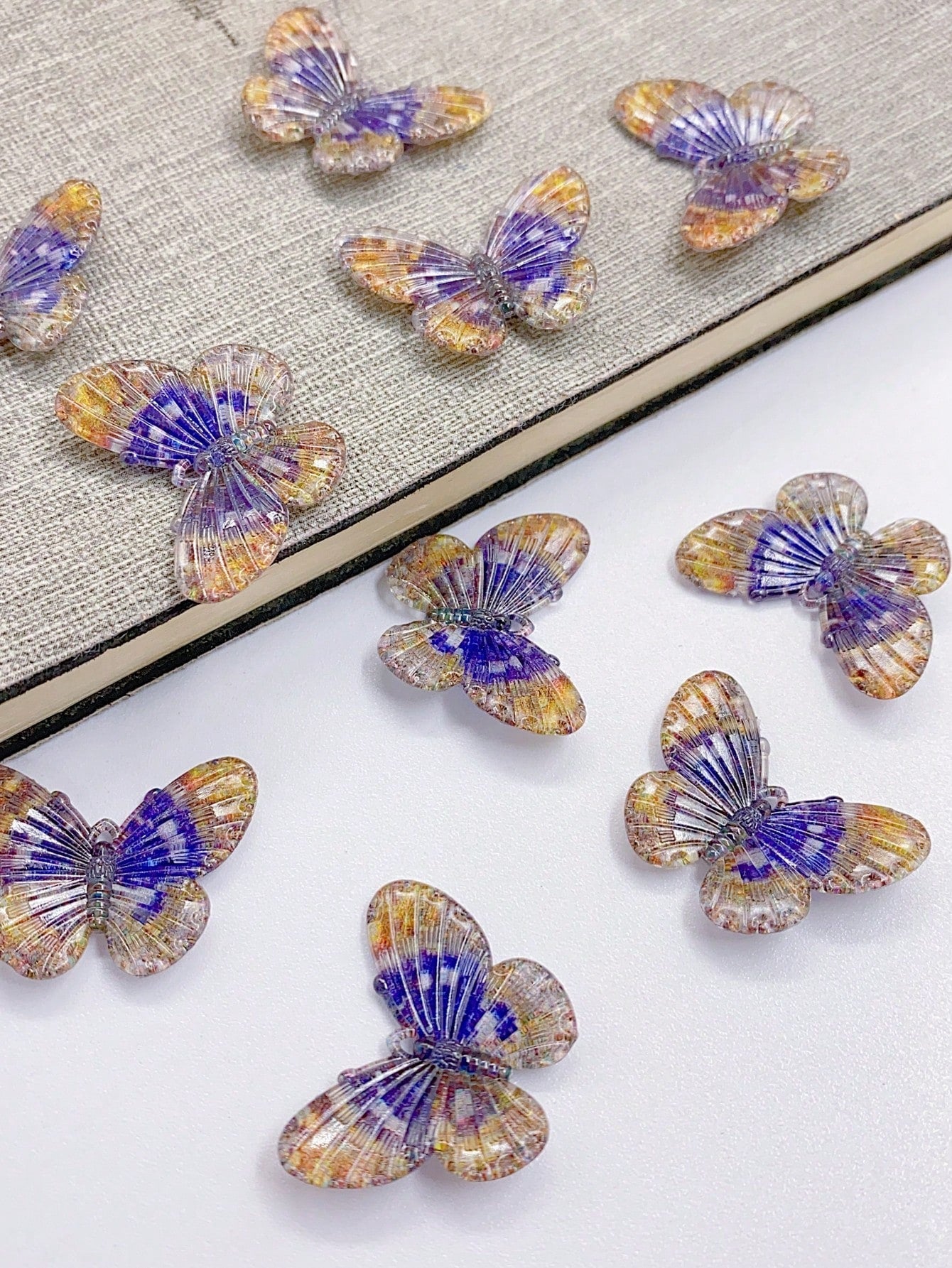 New Arrival 10pcs Colorful Acrylic Butterflies With Oil Painting Style For Diy Pendant, Ornament, Phone Charm-Multicolor-1