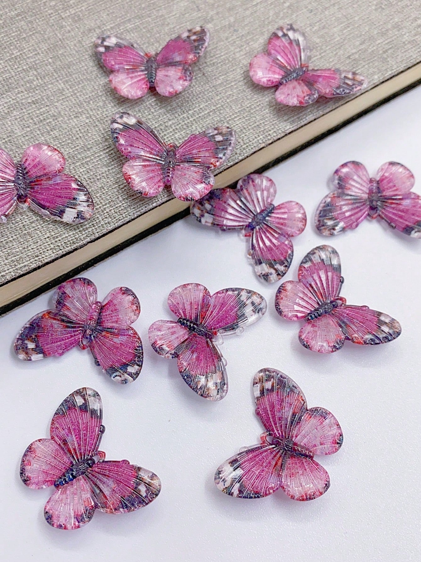 New Colorful Acrylic Butterfly-shaped Pendant With Oil Painting Style, 10pcs/pack For Diy, Bag Accessory, Phone Charm-Multicolor-1