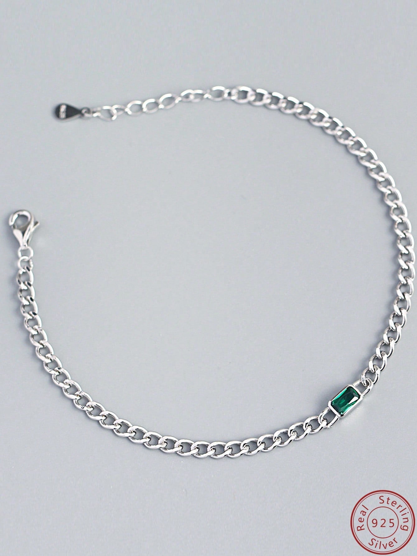 1pc S925 Sterling Silver Bracelet With Unique Design & Light Luxury Metallic Style Grandma Green Cubic Zirconia Chain Bracelet Simple & Fashionable Accessory For Daily Wear Or As Birthday Gift For Friends-Silver-1