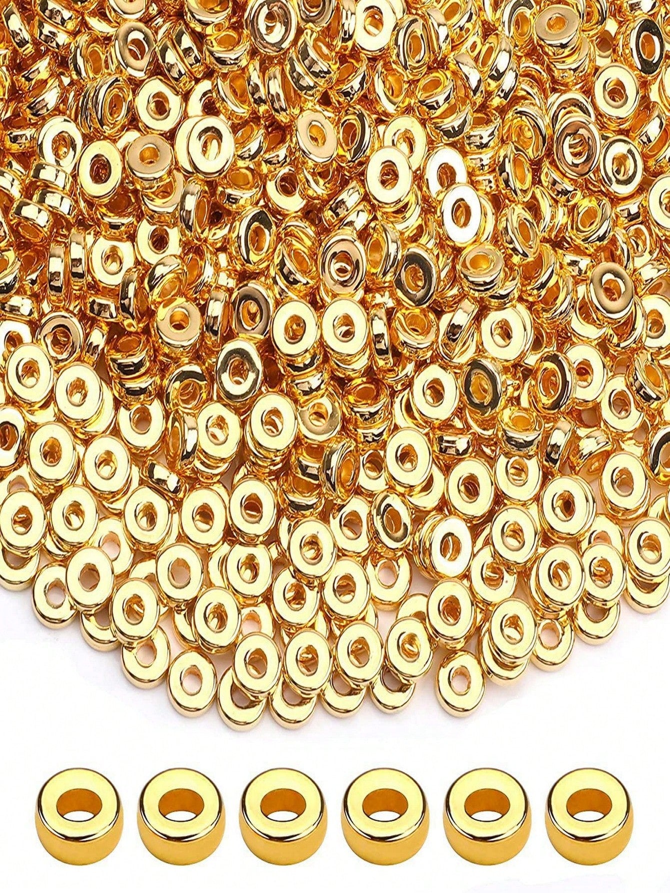 Diy Bead Bracelet & Necklace Making Kit, About 1000pcs Round Flat Beads With Spacers And Smooth Loose Beads-Yellow-1