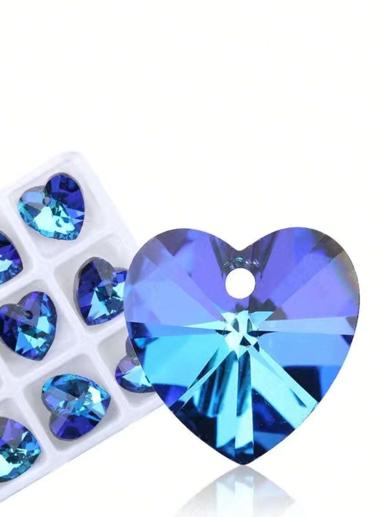 8pcs Synthetic Glass Resin Heart Shaped Diy Beads For Necklace, Bracelet Making, 14mm, Blue-Blue-1