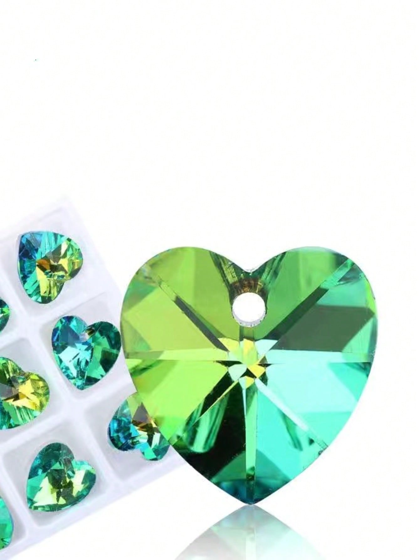 8pcs 14mm Green Heart Shaped Glass Crystal Beads With Electroplating For Diy Jewelry Making, Necklace, Bracelet-Green-1