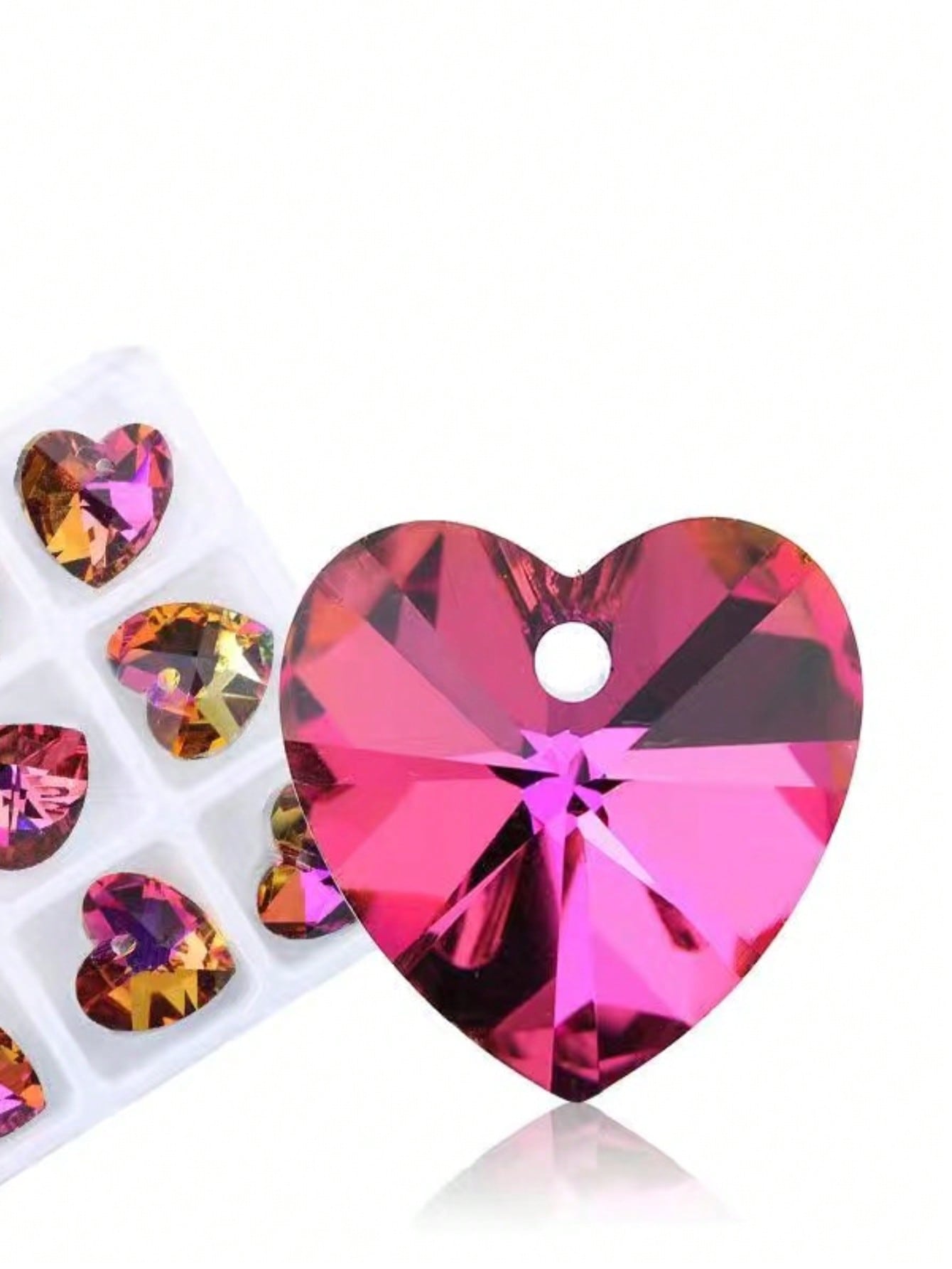 8pcs 14mm Medium Purple Heart Shaped Crystal Glass Beads Plated With Imitation Glass, For Diy Jewelry Making, Pendant, Necklace, Bracelet-Red Violet-1