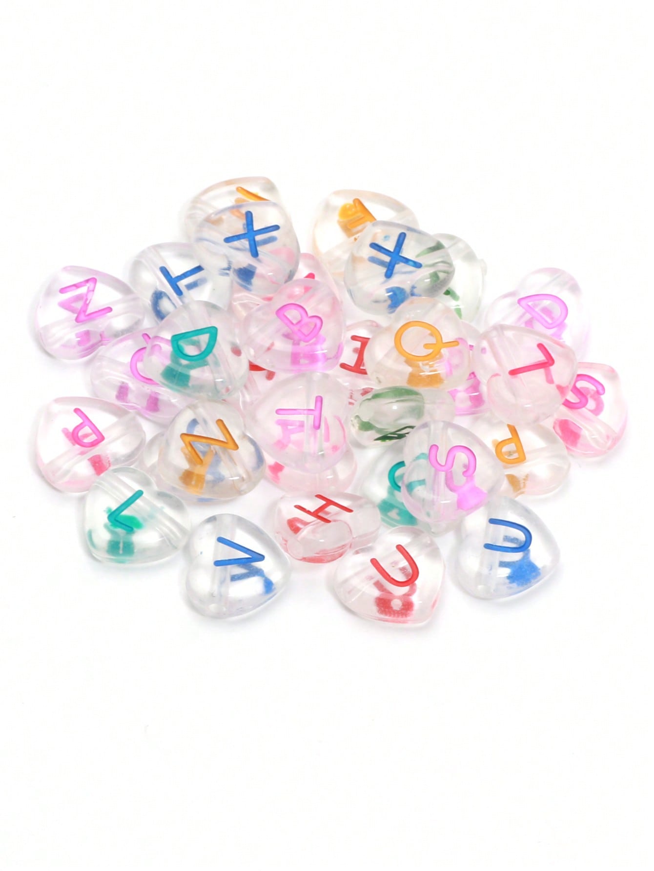 50pcs Transparent Heart-shaped Acrylic Alphabet Beads, Suitable For Diy Bracelets, Necklaces, Earrings Making-Multicolor-1