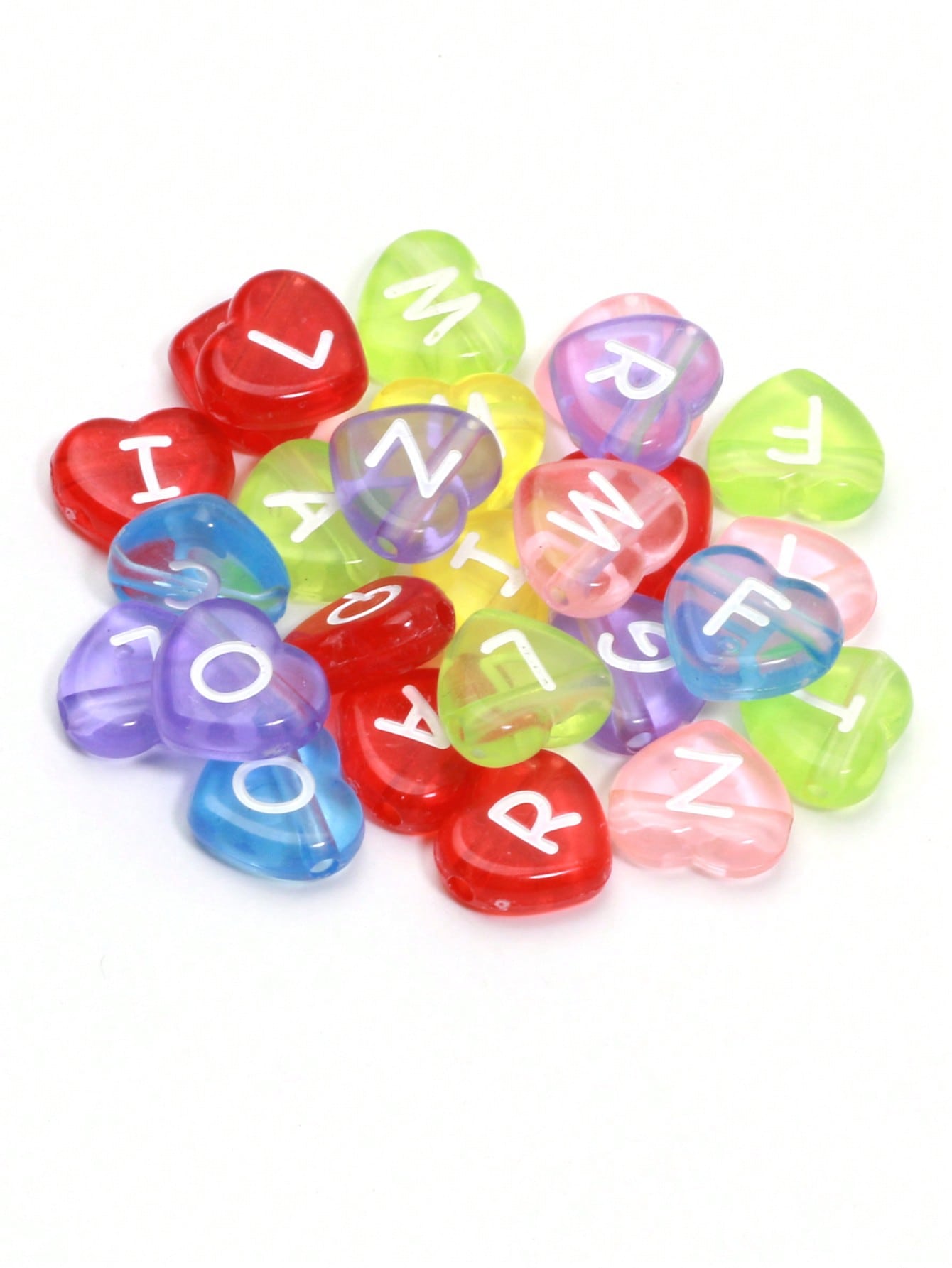 50pcs Colorful Transparent Heart Shaped Acrylic Letter Beads, Suitable For Diy Bracelets, Necklaces, Earrings, Etc.-Multicolor-1