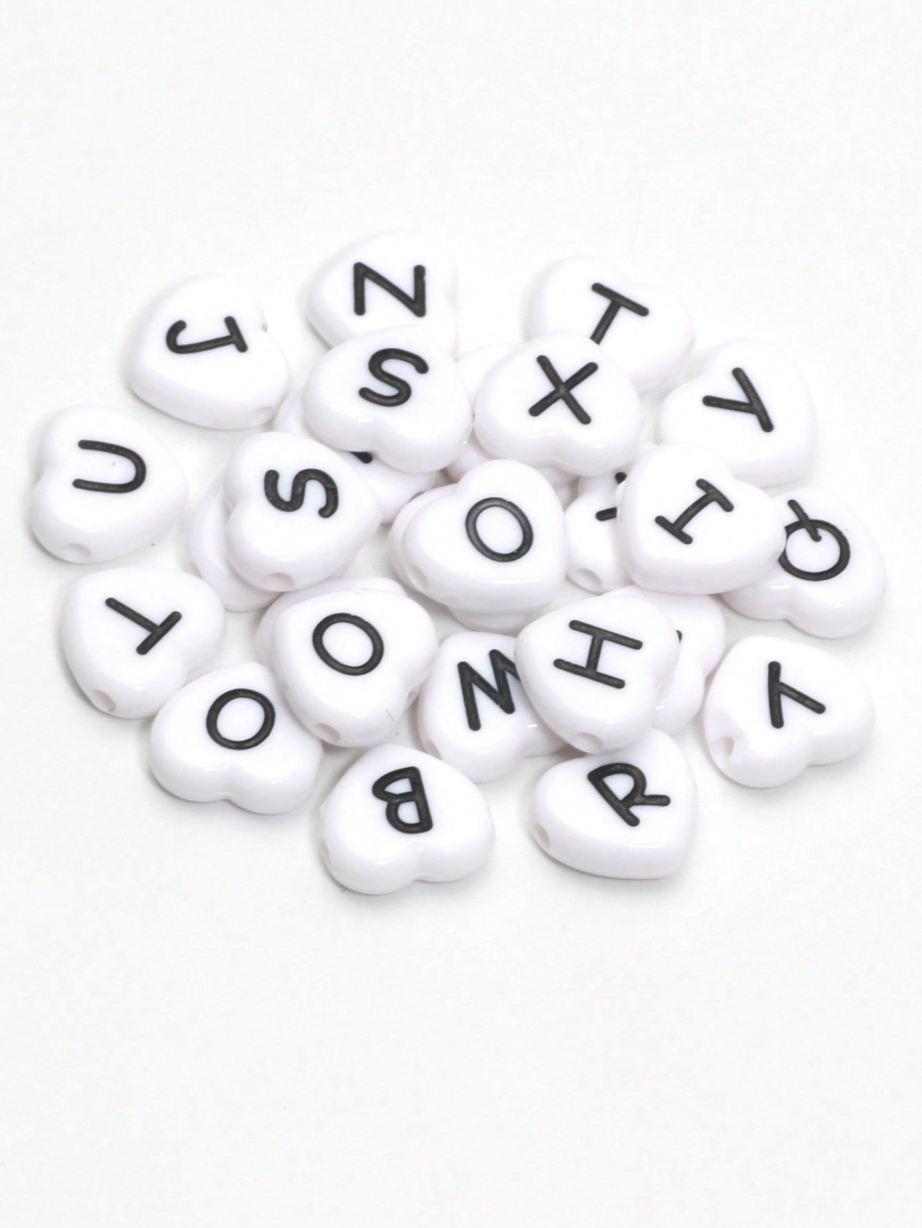 50pcs Acrylic Love Heart Shaped Alphabetic Beads For Diy Bracelet, Necklace, Earring Making-Black and White-1