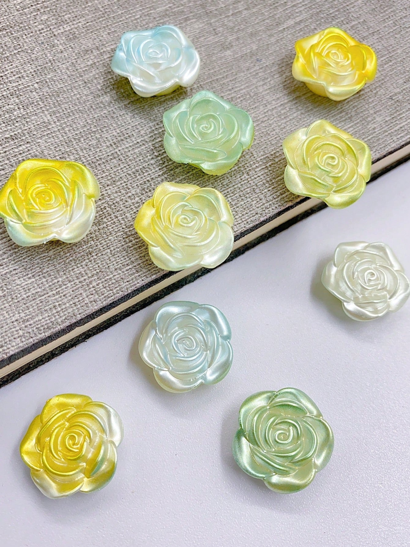 Diy Baroque Style Gradient Rose & Camellia Shaped Cream Clay Jewelry Making Material, 10pcs/pack-Multicolor-1